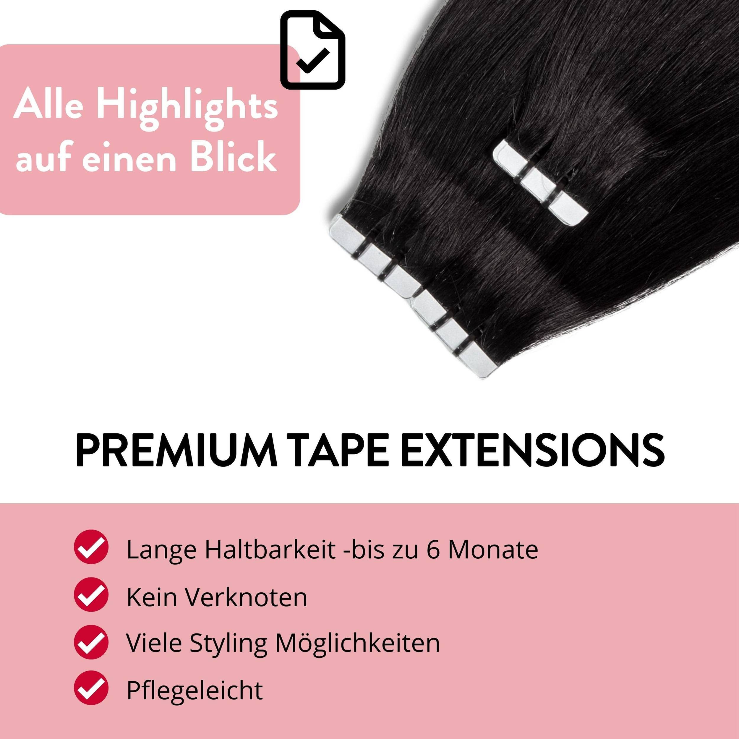hair2heart Echthaar-Extension Premium Tape Extensions #2/0 Schwarz 40cm