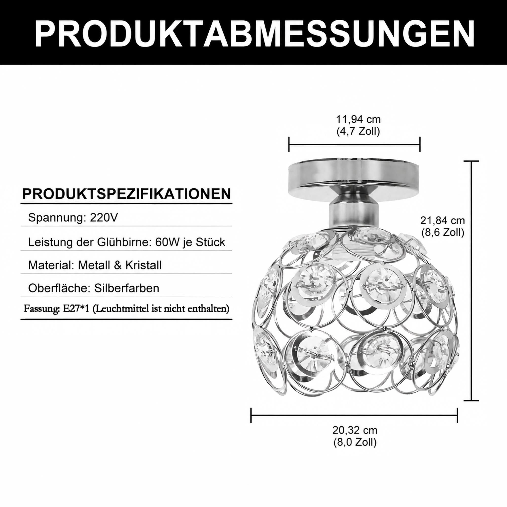 LOHAS-LED Deckenleuchte Moderne Kugel-Deckenleuchte mit Kristallverzierung, ohne Leuchtmittel, E27 Fassung für individuelle Lichtgestaltung im Wohnbereich