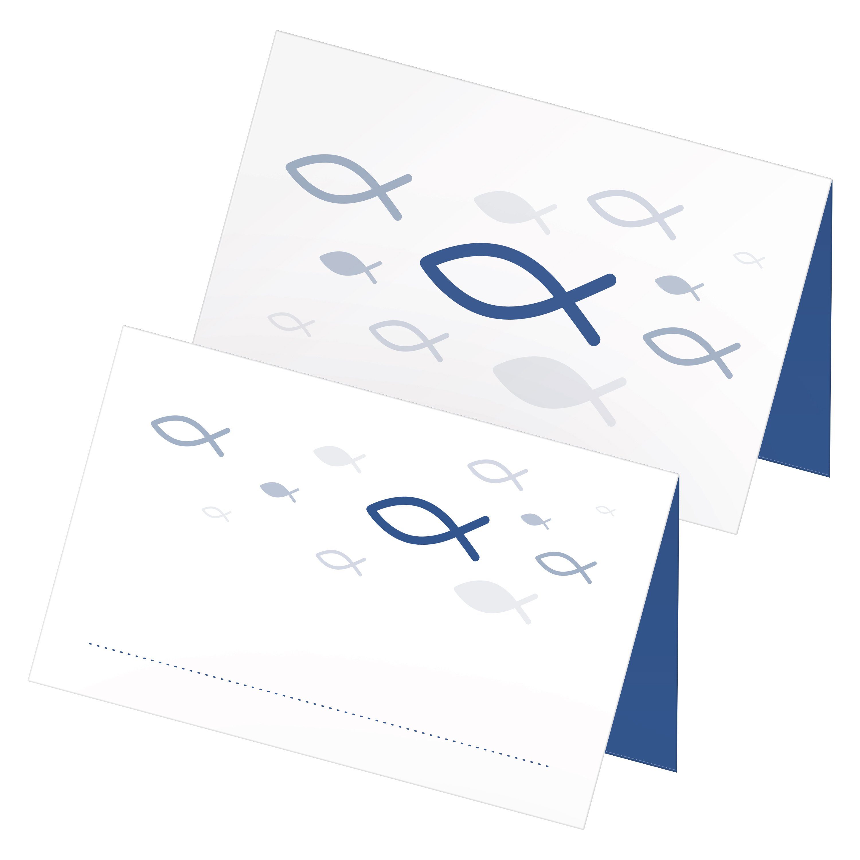 itenga Papierdekoration itenga 24x Tischkarte Fische blau weiß Kommunion Taufe Konfirmation