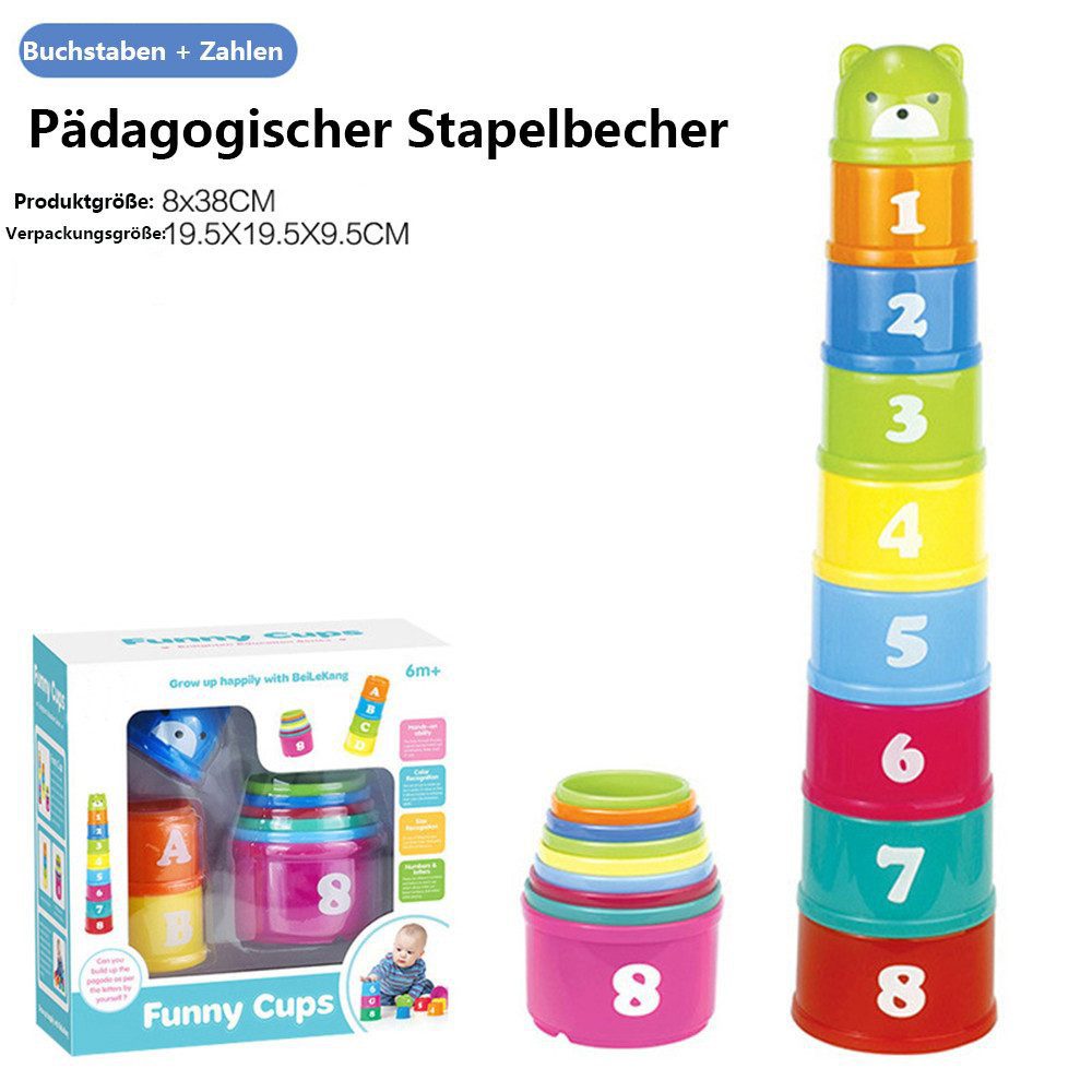 CLTYQ Stapelspielzeug Stapelbecher Spielzeug, Stapelturm mit 9 bechers, Baby Spielzeug, Stapelturm Baby, kinderspielzeug