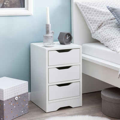 FINEBUY Nachtschrank SuVa13513_1 (31x49x31 cm, Weiß mit 3 Schubladen Klein) Nachtkonsole Modern, Nachtkästchen Schlafzimmer