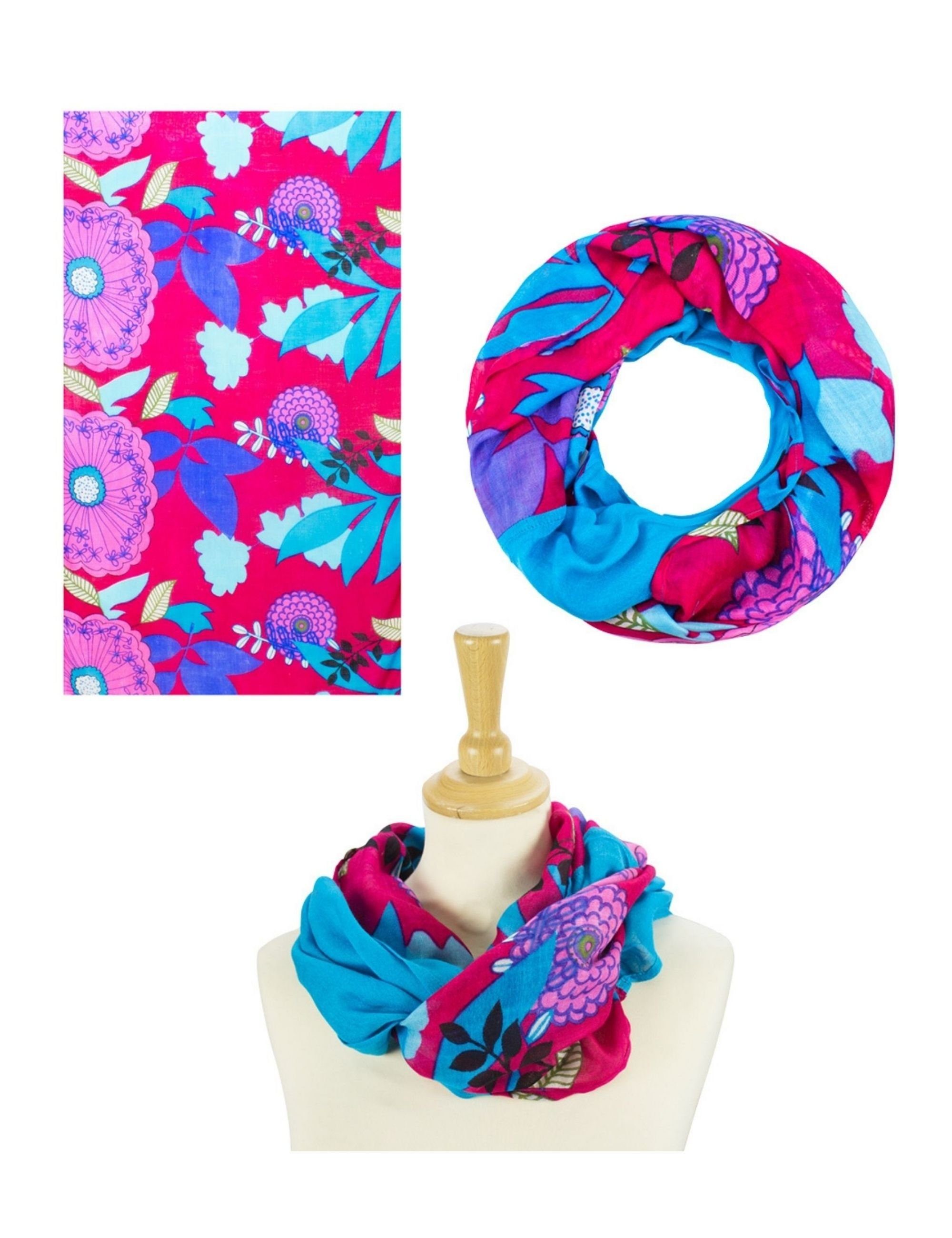 Sunsa Loop Damen Loop Schal. 100% Viskose Schlauchschal. Loopschal, bedruckt mit Blumenmotiv