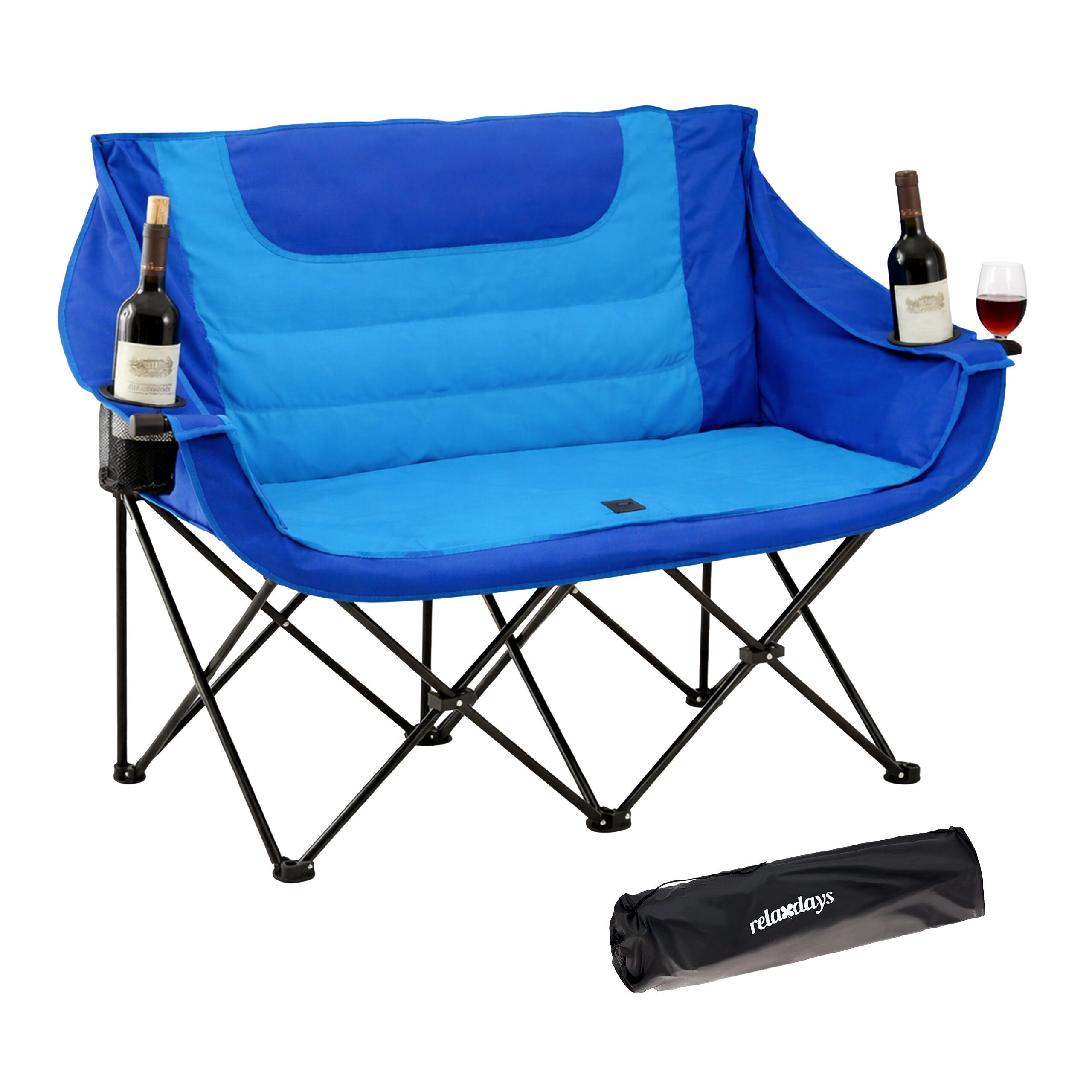 relaxdays Campingstuhl Faltbare Camping Bank für 2 Personen, blau