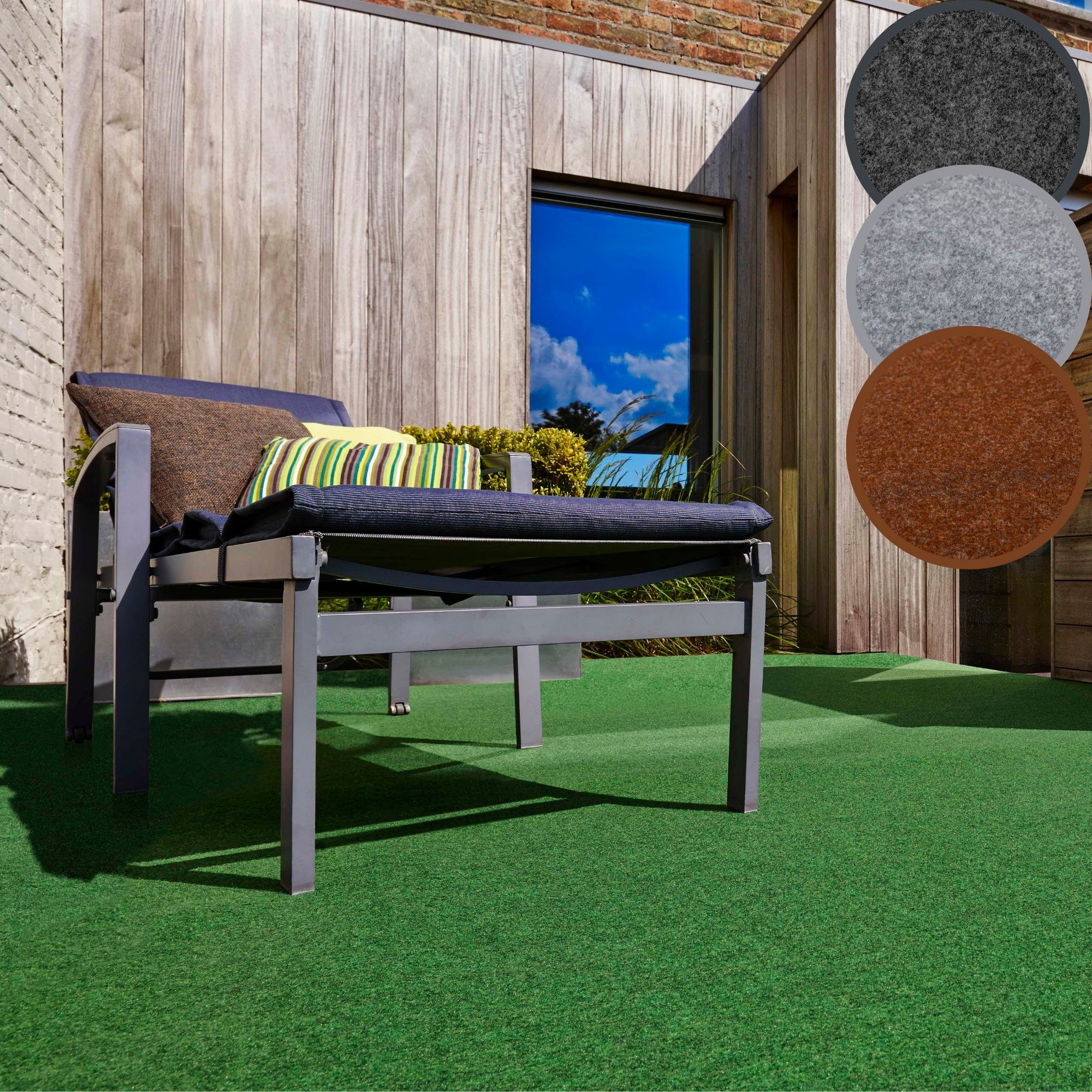 Andiamo Для искусственного газона Edinburgh, Made in Netherlands, rechteckig, Höhe: 4 mm, aus Nadelfilz, mit Drainagenoppen, für Balkon, Terasse, Wintergarten