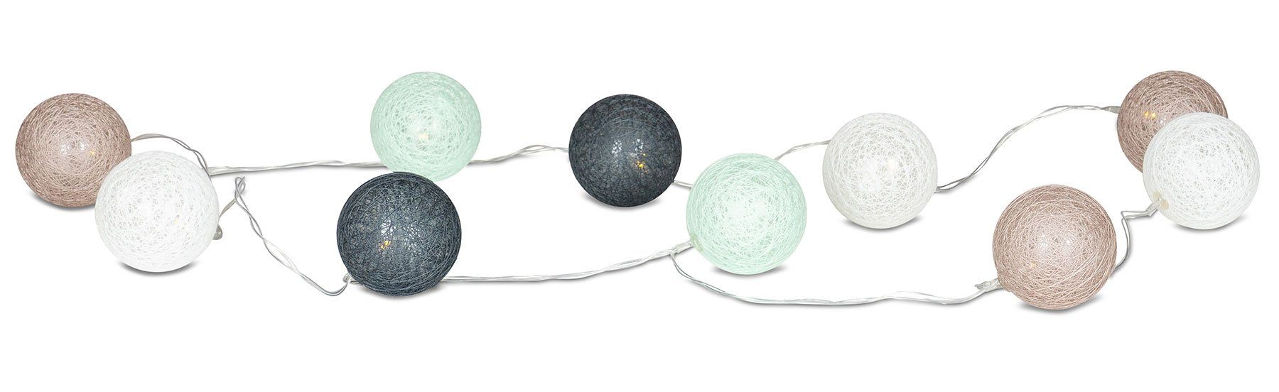 Levandeo® Lichterkette, 10er Lichterkette LED Ø6cm Kugeln Girlande Lampions Baumwolle Grün