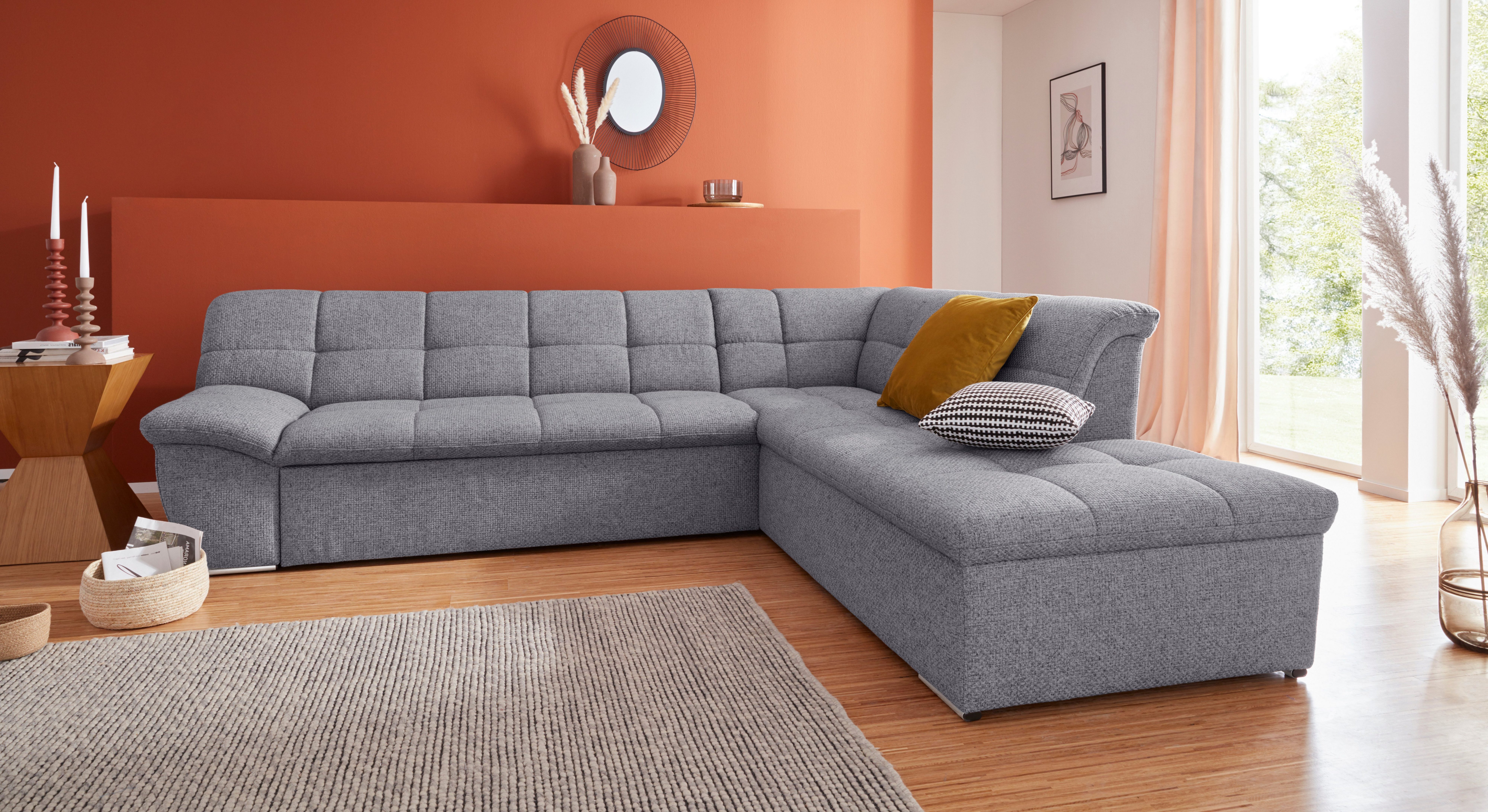 DOMO collection Ecksofa Lagoa, moderne Sitzheftung, bequem und komfortabel, L-Form, wahlweise mit Bettfunktion, frei im Raum stellbar, große Farbvielfalt