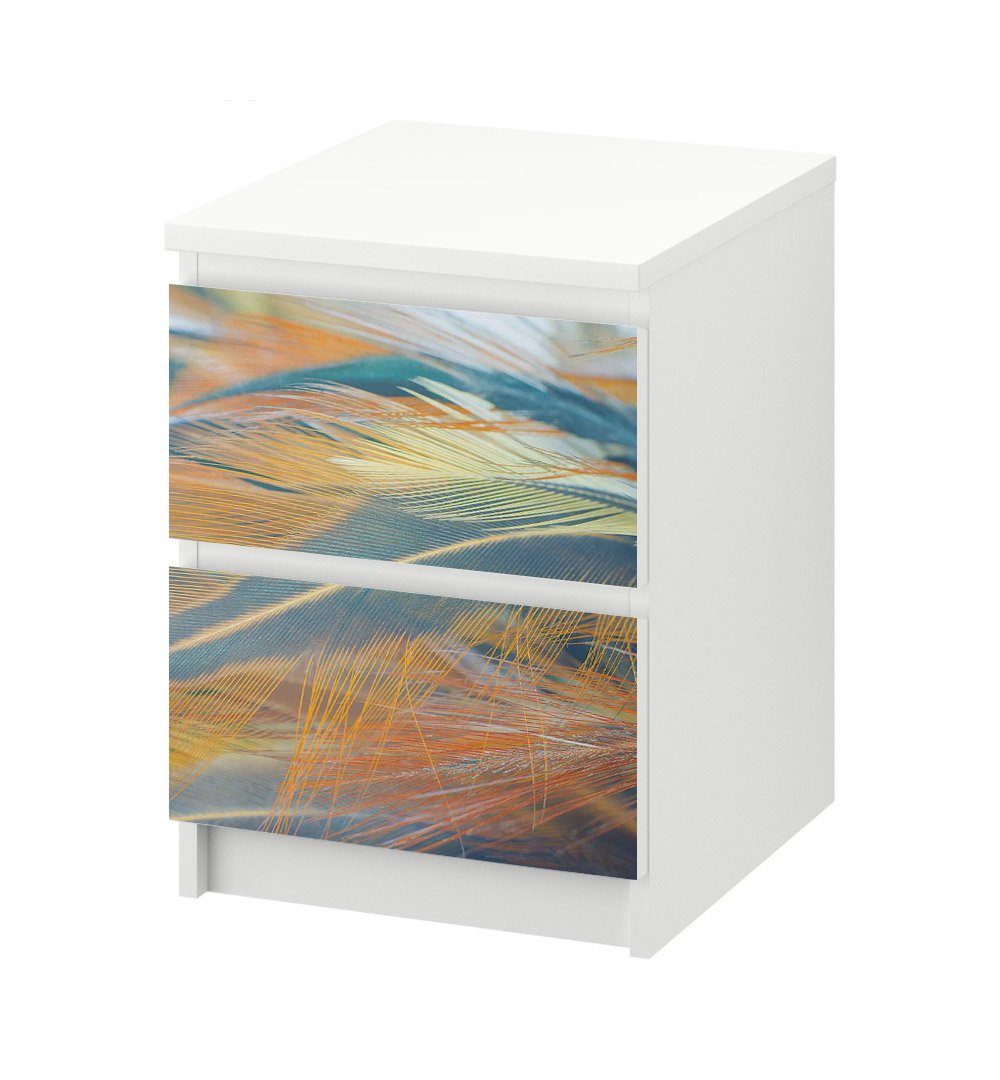 MyMaxxi Möbelfolie Kommodenaufkleber Malm Federn orange Klebefolie Möbelfolie Folie, (Federn orange, 1St.}, Ein Aufkleber je Schublade), Selbstklebend