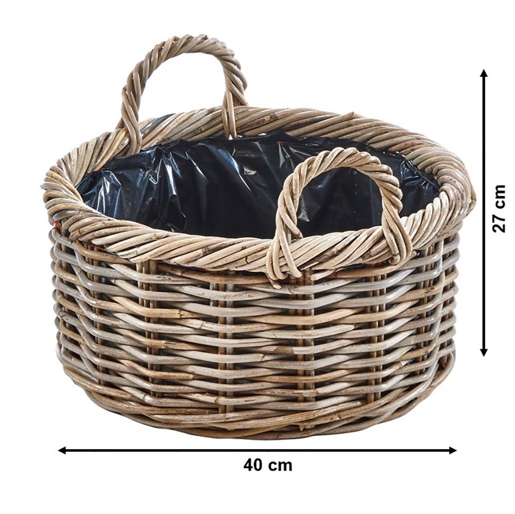 Kobolo Pflanzkübel Übertopf Pflanzkorb Pflanzschale rund aus Rattan mit Folie (Vorteils-Set 1 Stück, 1 St., 1 Stück), Blumenkorb Flechtkorb Holzkorb Durchmesser 40 cm