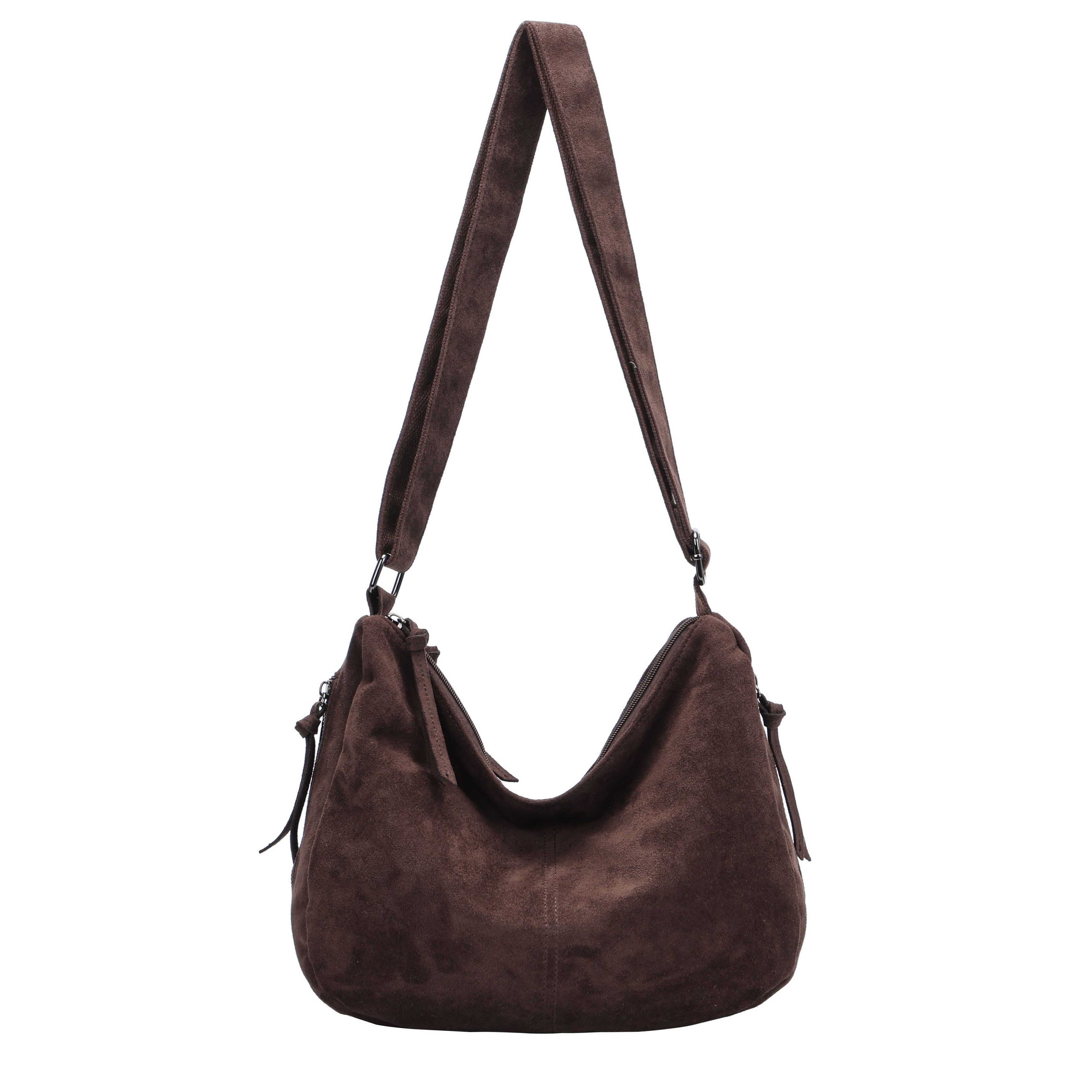MIRROSI Umhängetasche Damen Schultertasche Wildleder-Optik aus Stoff Hobo Bag (mit Reißverschlussfächern, verstellbarem Gurt, ca.38x13x24 cm), Neue Kollektion Herbst/Winter 2026