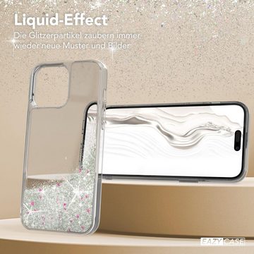 EAZY CASE Handyhülle Liquid Glittery Case für Apple iPhone 15 Pro Max 6,7 Zoll, Kratzfeste Silikonhülle stoßfestes Back Cover Phone Case Etui Silber