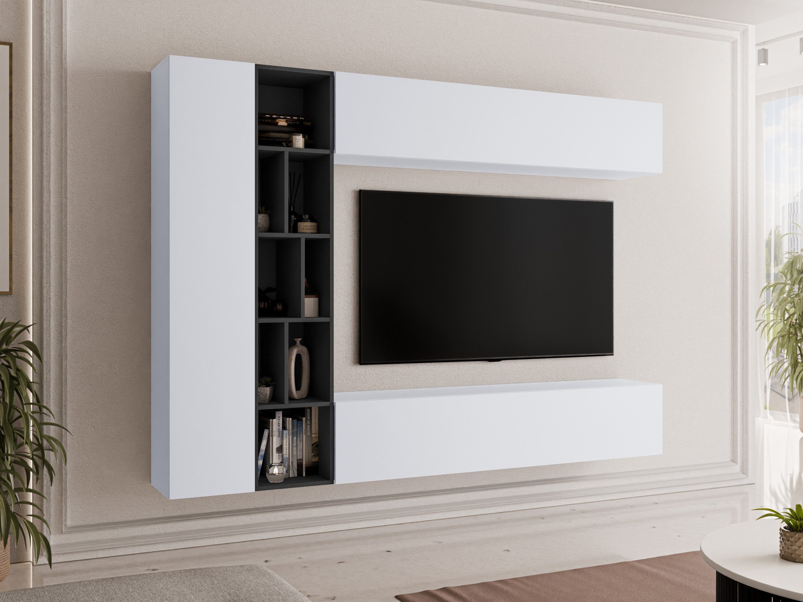 MIRJAN24 Wohnwand Kodita, (Komplett-Set, 3x Hängeschrank, Regal), 224x33x16 günstig online kaufen