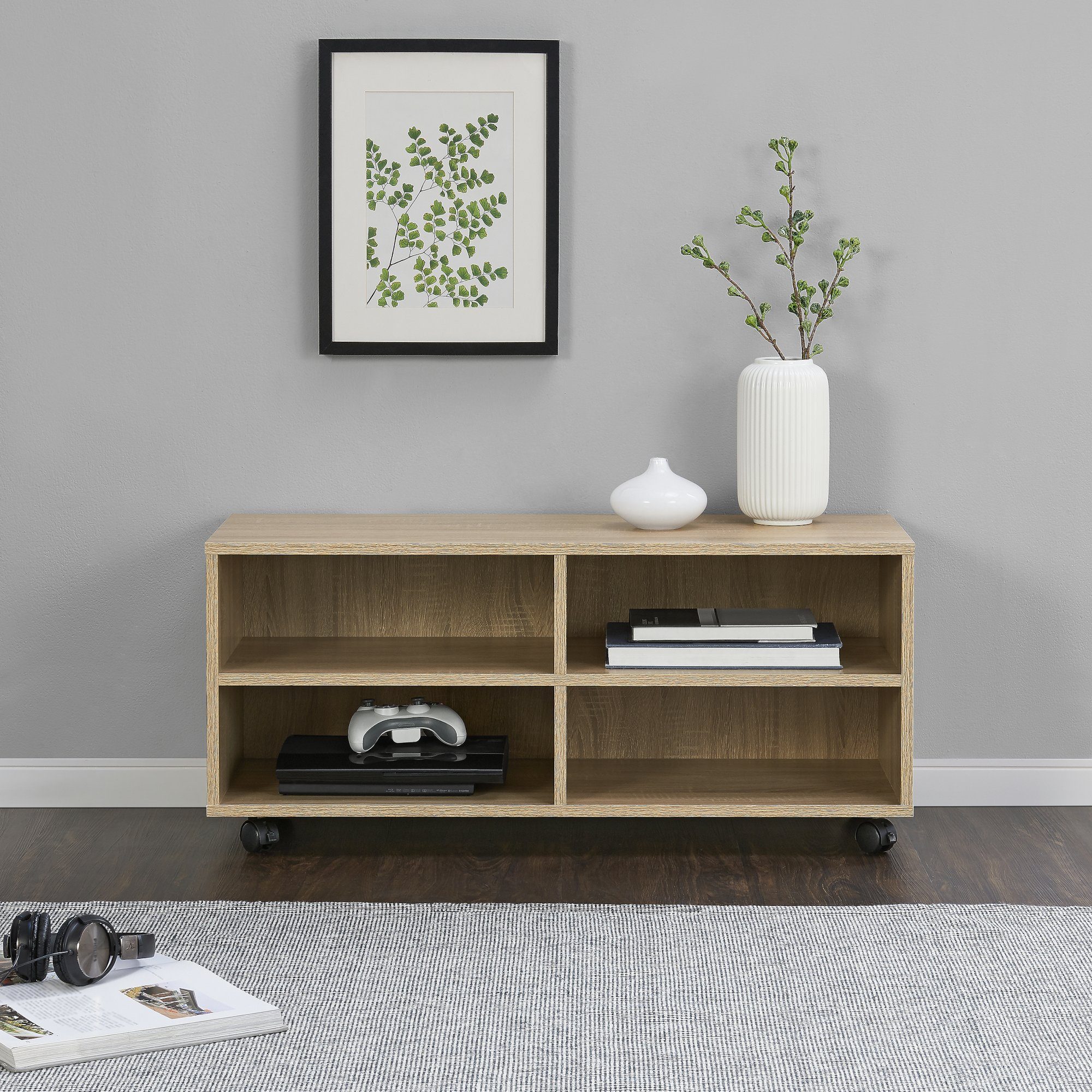 en.casa Lowboard, »Gränne« Rollbares Regal 90x35x40,5 cm Sideboard Sonoma Eiche, 5 cm Sideboard Sonoma Eiche