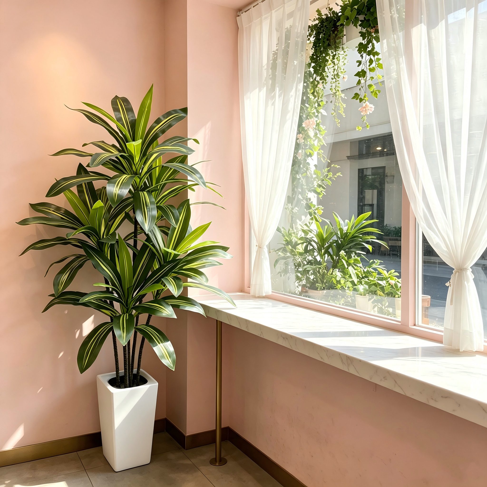 Kunstpflanze künstlicher Dracaena-Baum mit Topf, dekorative Kunstpflanze, GarveeMore – Bild 5 von 5