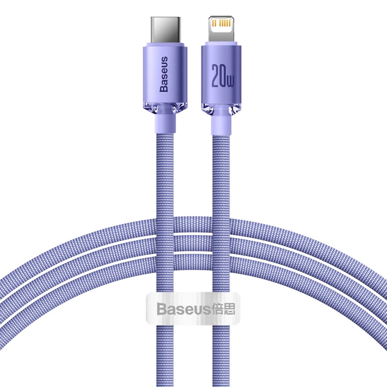 Baseus Crystal Shine USB-Kabel, USB-C Stecker, Lightning (120 cm), USB-C auf Lightning, 20 W PD, 1,2 m, geflochten, lila
