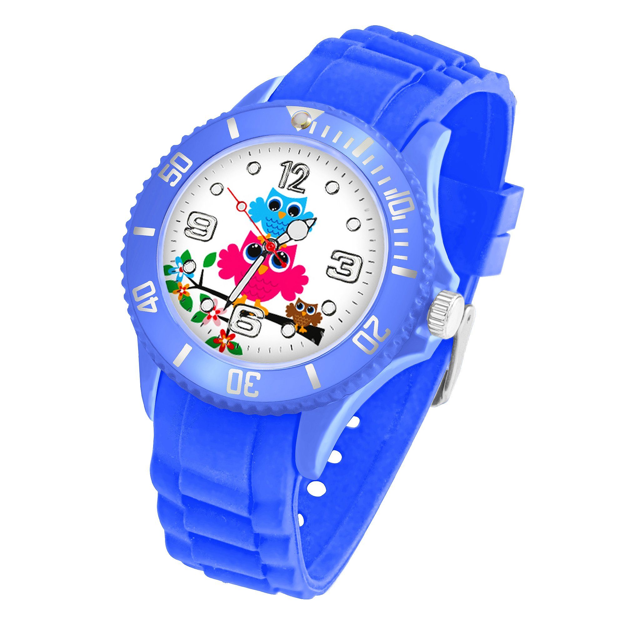 Quarzuhr Kinder Armbanduhr Silikon Eulen Analog Uhr Bunt
