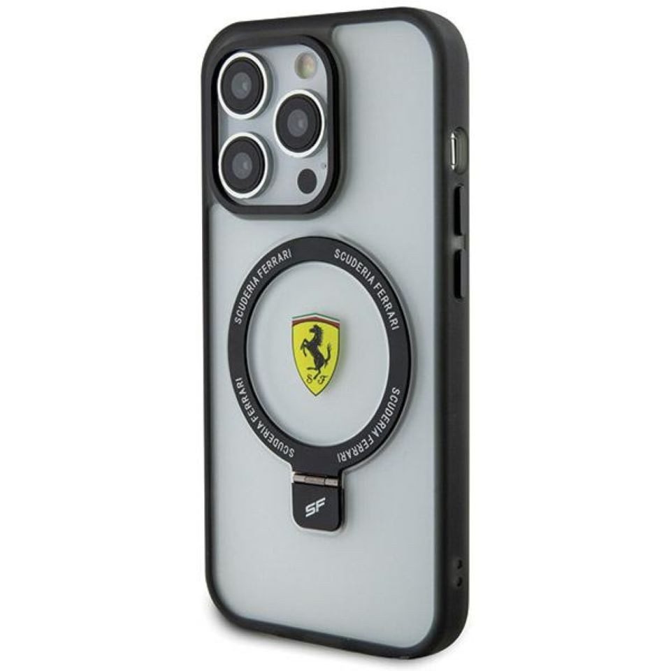 Ferrari Handyhülle iPhone 15 Pro Max aufstellbar Magsafe kompatibel Logo Matt dunkel 6,7 Zoll, Kantenschutz