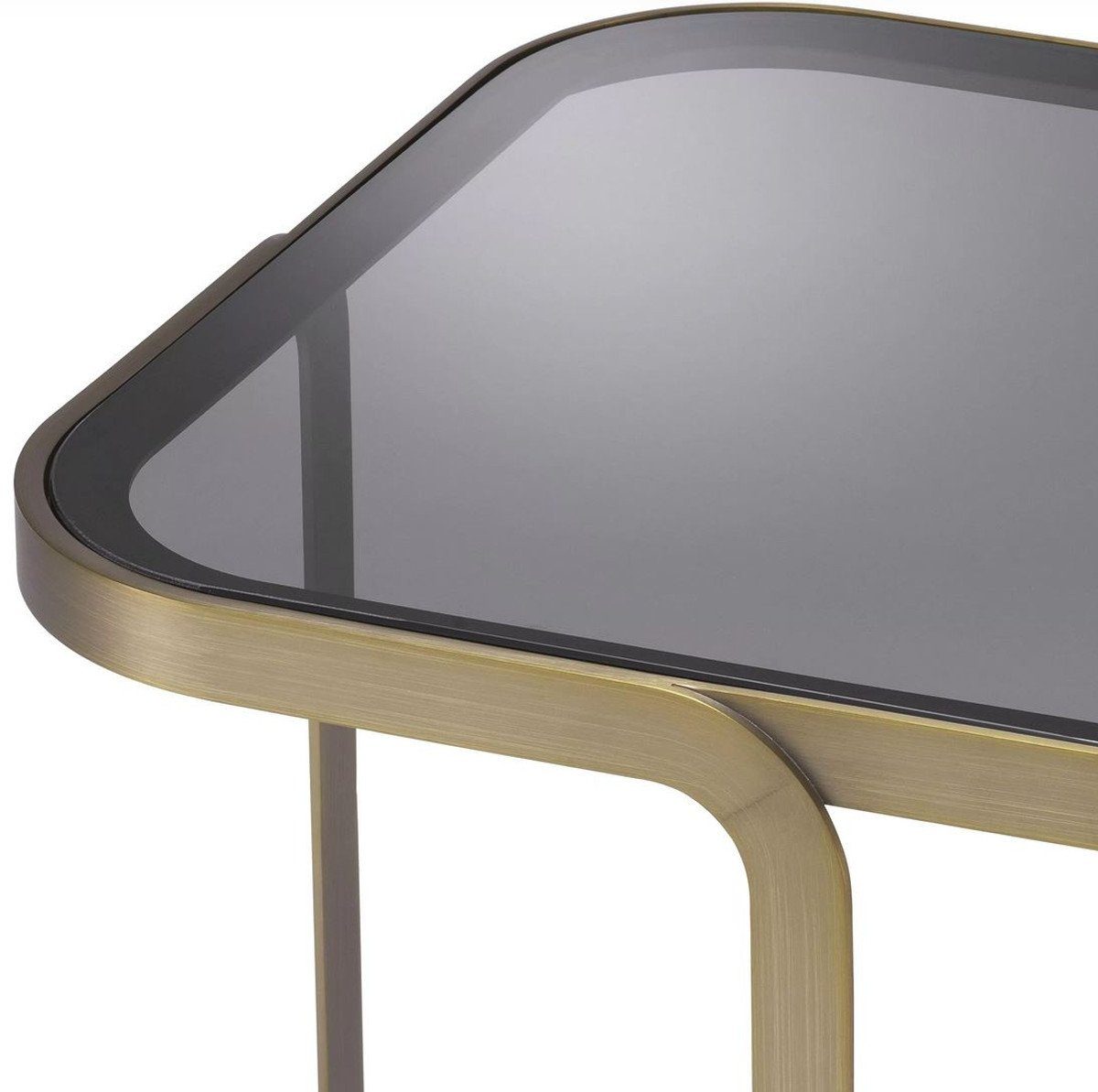 Casa Padrino Luxus - cm mit - Tisch 49,5 Möbel / x 45 Edelstahl H. Beistelltisch - Grau Glasplatte x Messingfarben Luxus Beistelltisch 49,5 Kollektion