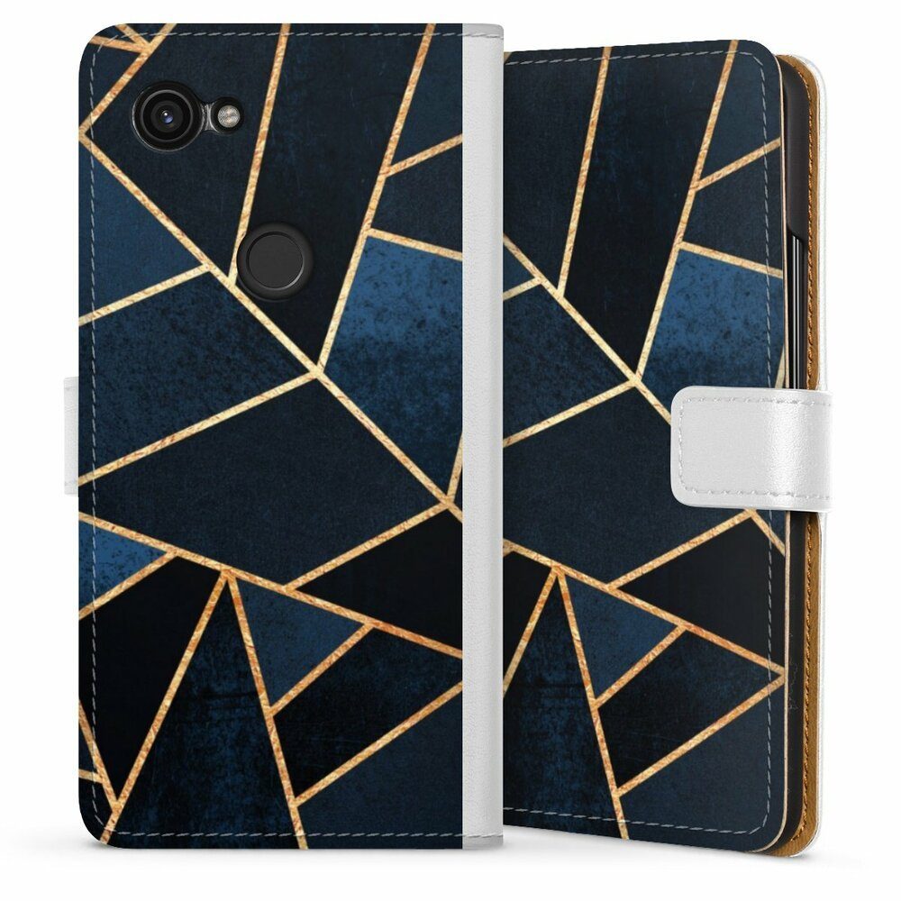 DeinDesign Handyhülle Elisabeth Fredriksson Dreiecke Abstrakt Navy Stone Gold Print, Google Pixel 3a Hülle Handy Flip Case Wallet Cover Handytasche Leder