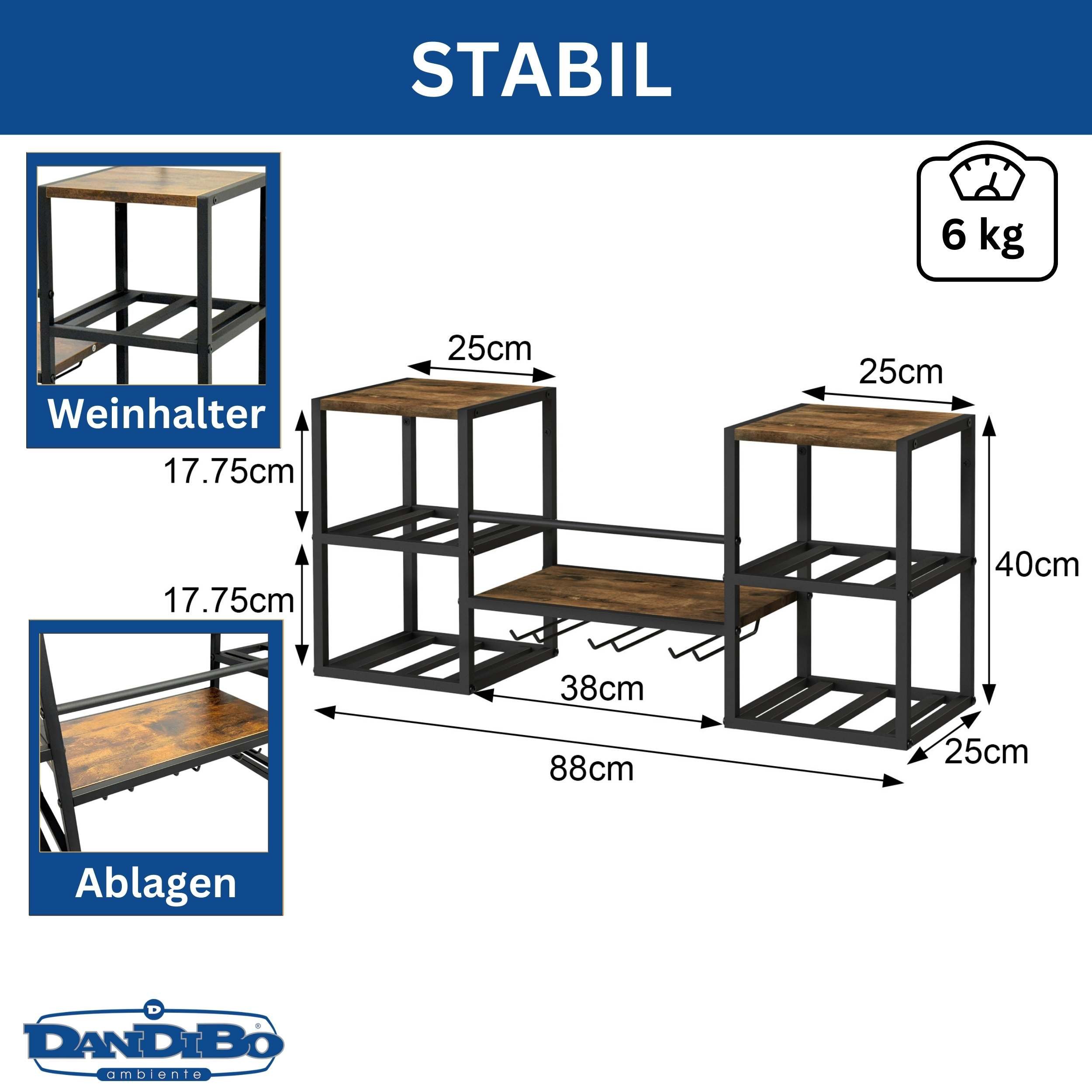 DanDiBo Weinregal Wand Metall Holz 96604 Flaschenregal mit Glashalter Wandm günstig online kaufen