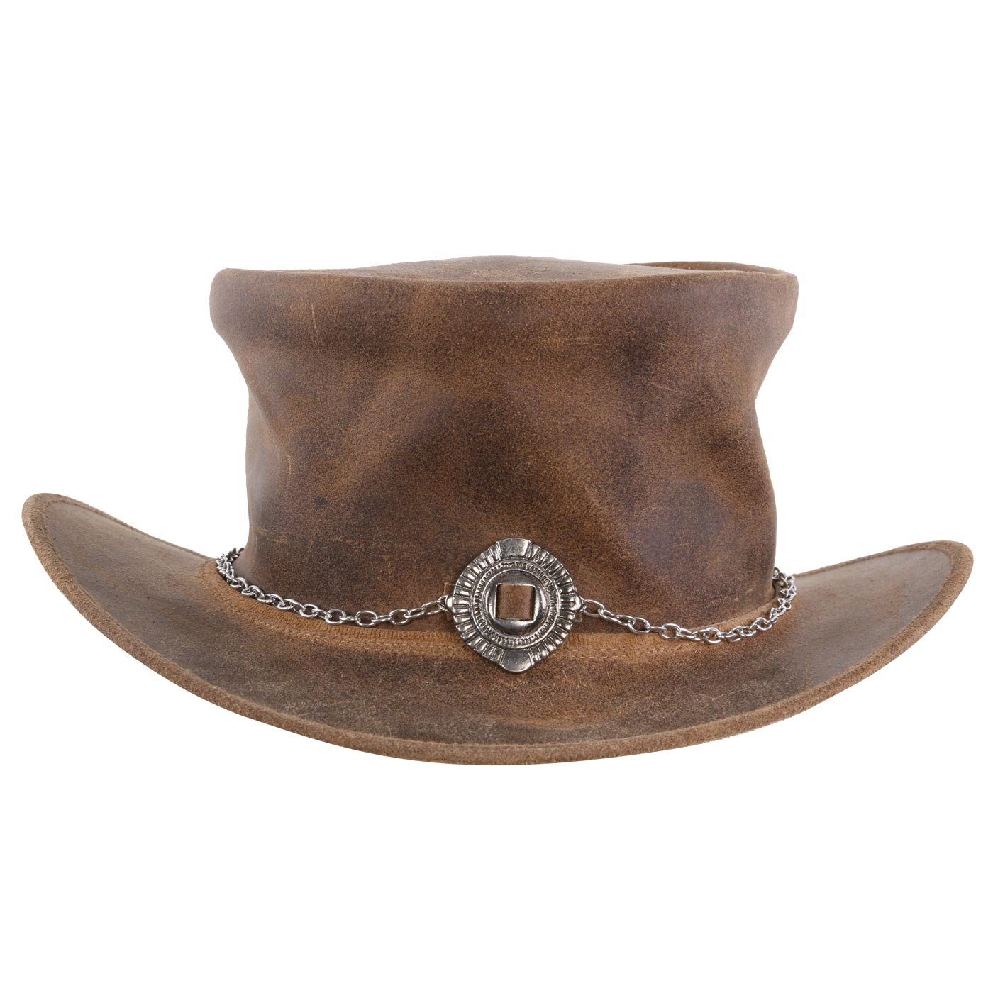 BLACK FOREST FOX Cowboyhut Leder Zylinder Hut Steampunk Crazey Horse Brown Größe L