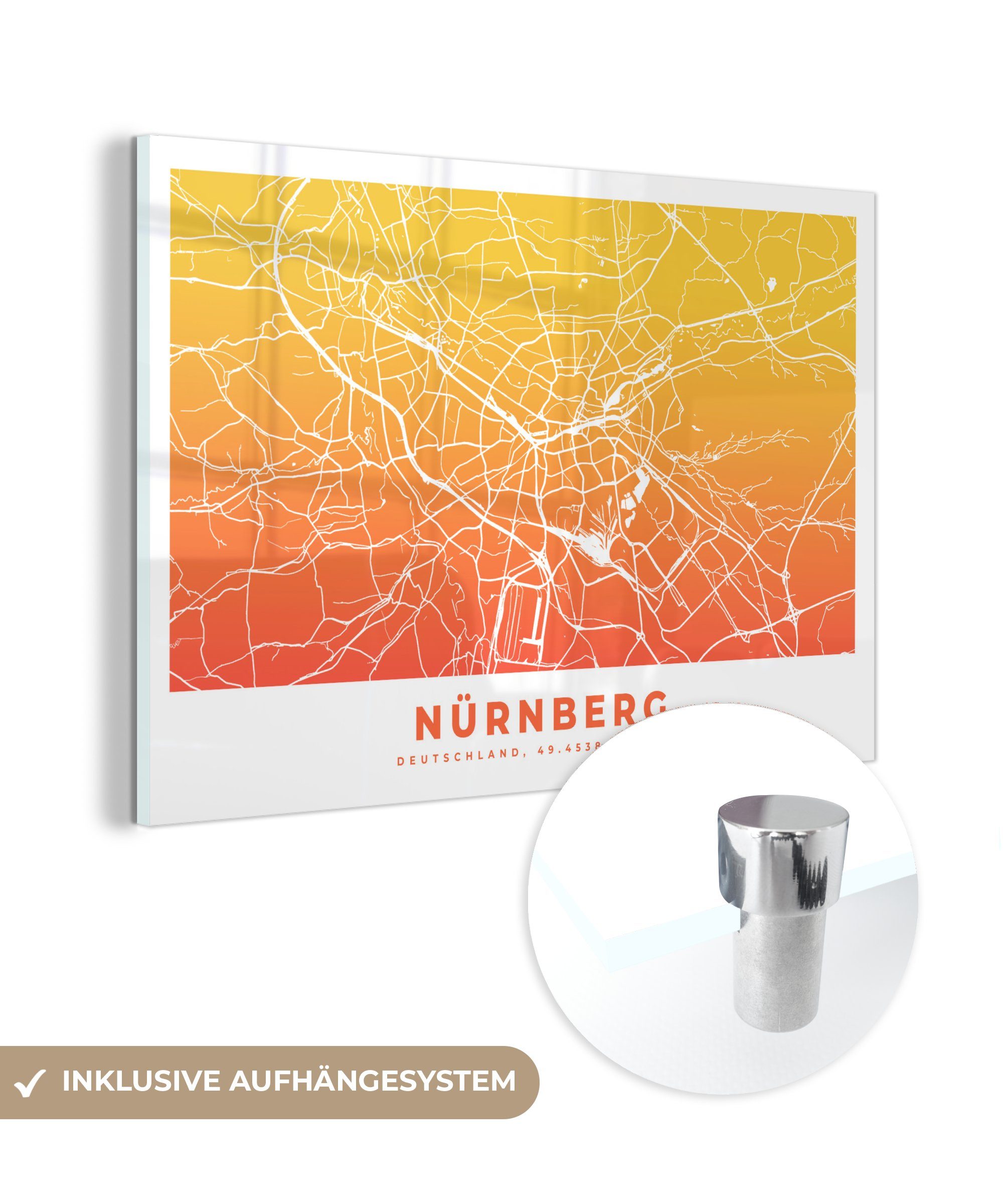 MuchoWow Acrylglasbild Nürnberg - Stadtplan - Deutschland, (1 St), Acrylglasbilder Wohnzimmer & Schlafzimmer