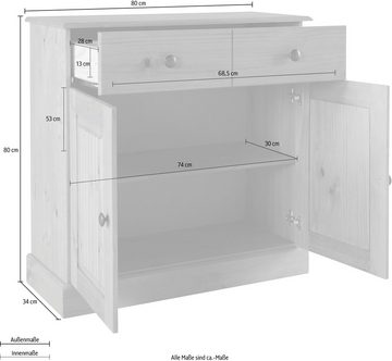 Home affaire Sideboard Liotta, mit 1 Schubkasten u. 1 verstellbare Einlegeboden, massives Kiefernholz