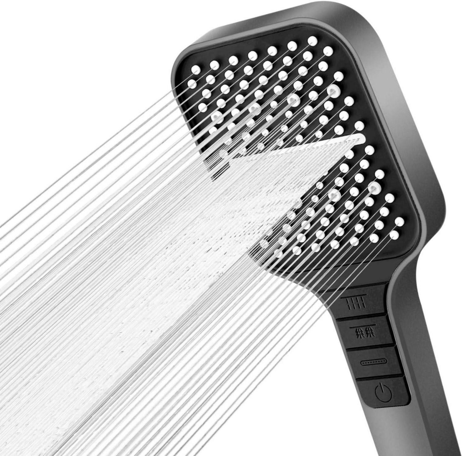 Handbrause Duschkopf 7 Strahlarten Regendusche Stopptaste Wassersparend grau