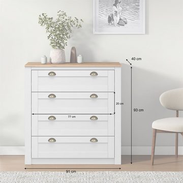 IDIMEX Kommode BOLTON, Kommode mit 4 Schubladen aus Kiefer weiß/braun Sideboard aus Massivhol