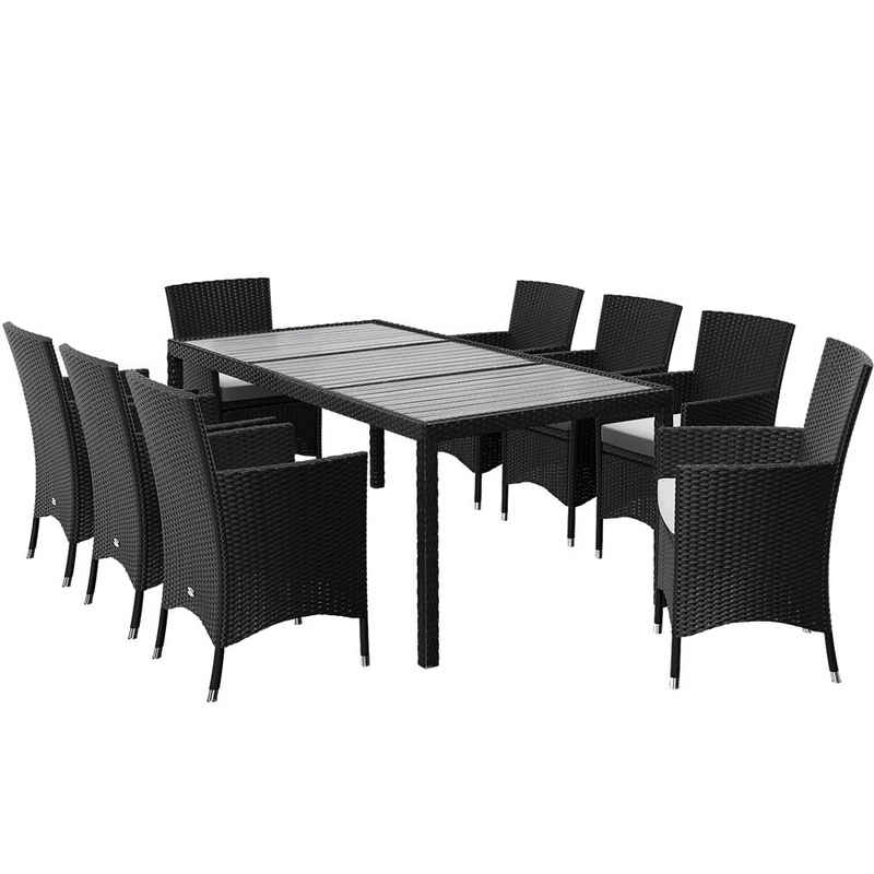 Casaria Sitzgruppe, (9-tlg), Polyrattan 8 stapelbare Stühle 7cm dicke Auflagen WPC Gartentisch