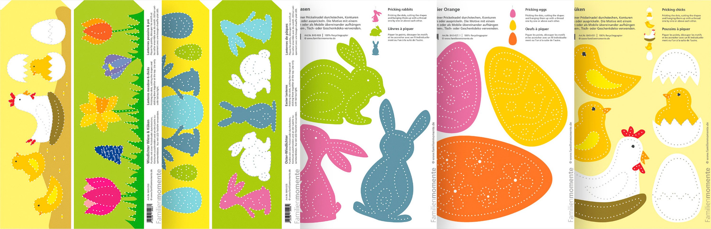 Familienmomente Kreativset Prickelvorlagen-Set Osterfreunde, 5 Bogen DIN A5