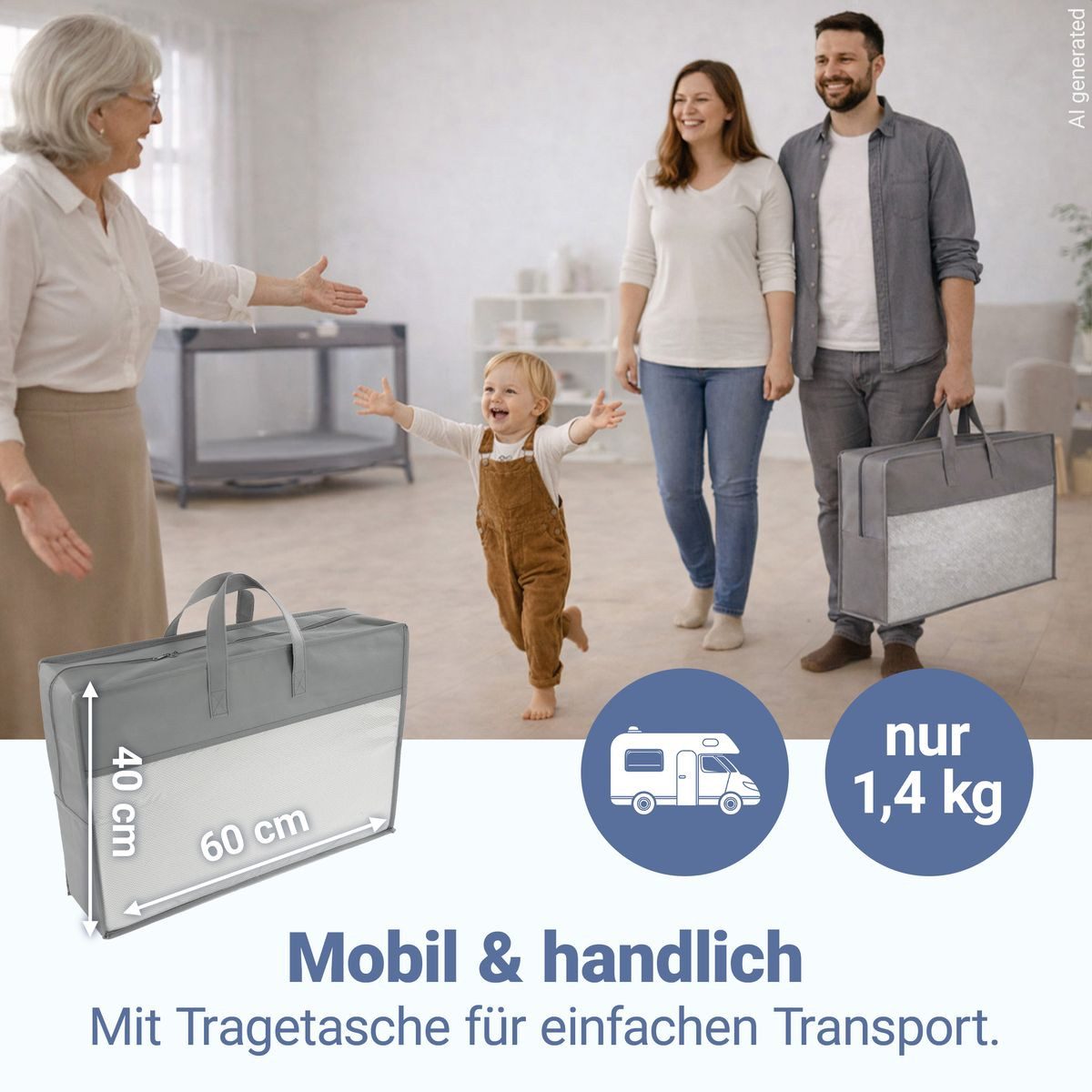 Reisebett-Matratzen Grau, LaLoona, 5 cm hoch, Reisebettmatratze 60x120 cm Matratze für Baby Reisebett atmungsaktiv