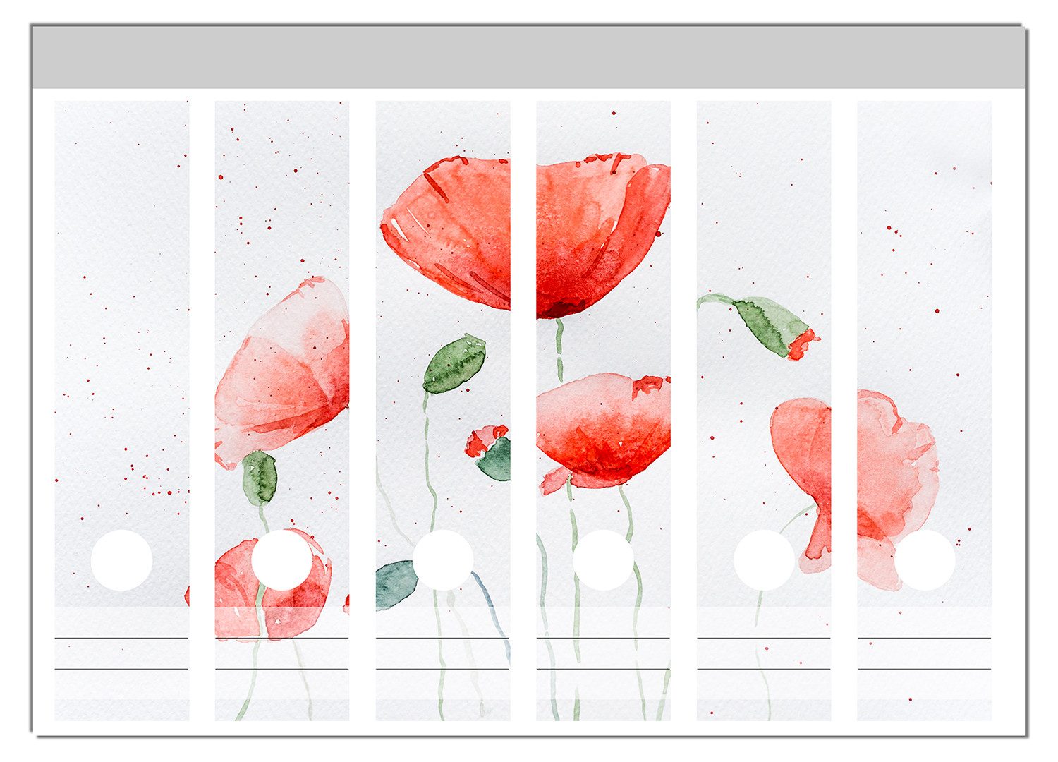 Wallario Etiketten Mohnblumen in Aquarell, Ordnerrücken-Sticker in verschiedenen Ausführungen