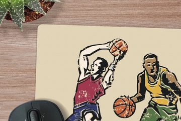 MuchoWow Gaming Mauspad Eine Illustration von zwei Basketballspielern, die mit ihrem Sport (1-St), Mousepad mit Rutschfester Unterseite, Gaming, 40x40 cm, XXL, Großes