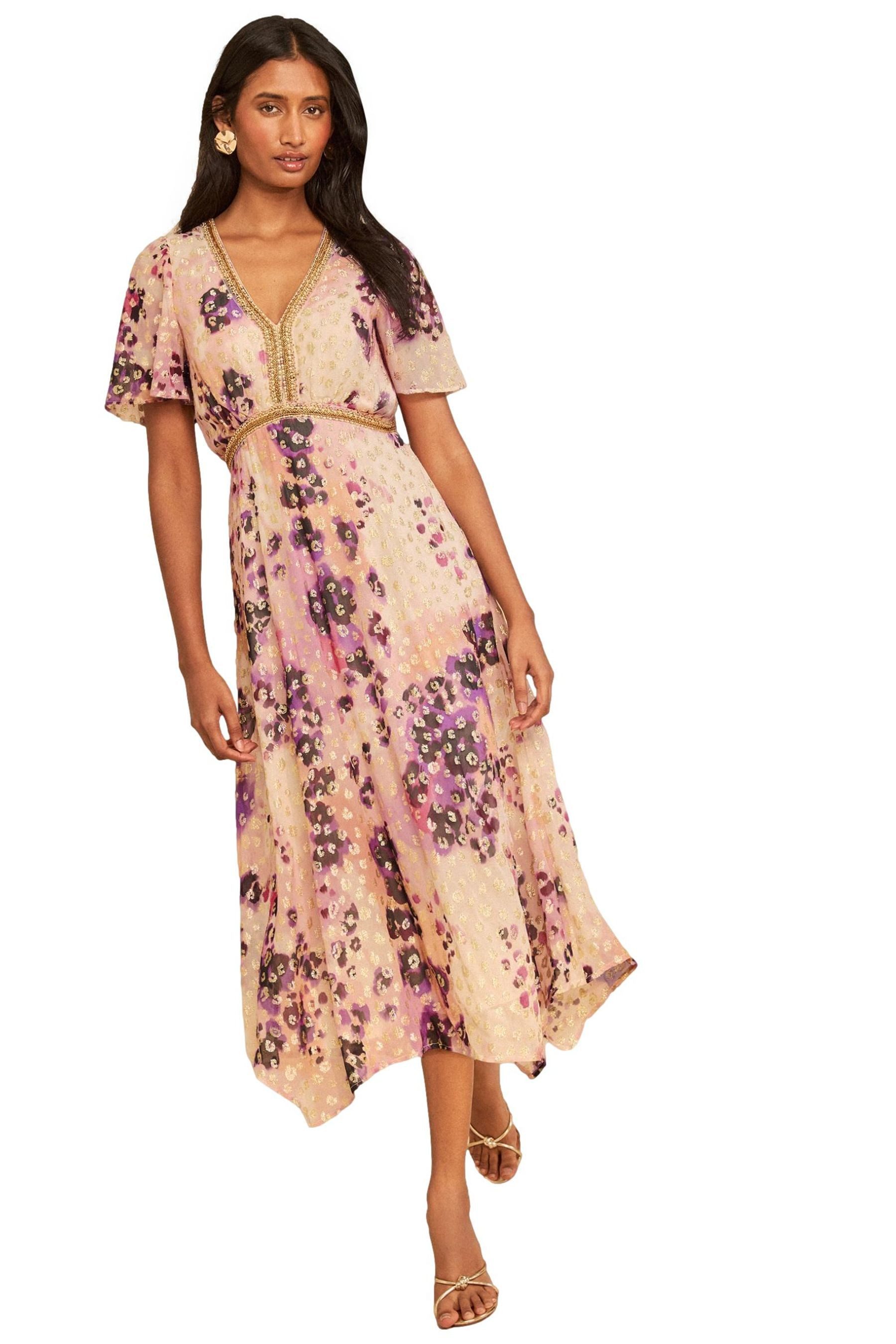 Midikleid Love & Roses Kleid mit Flügelärmeln und Zipfelsaum