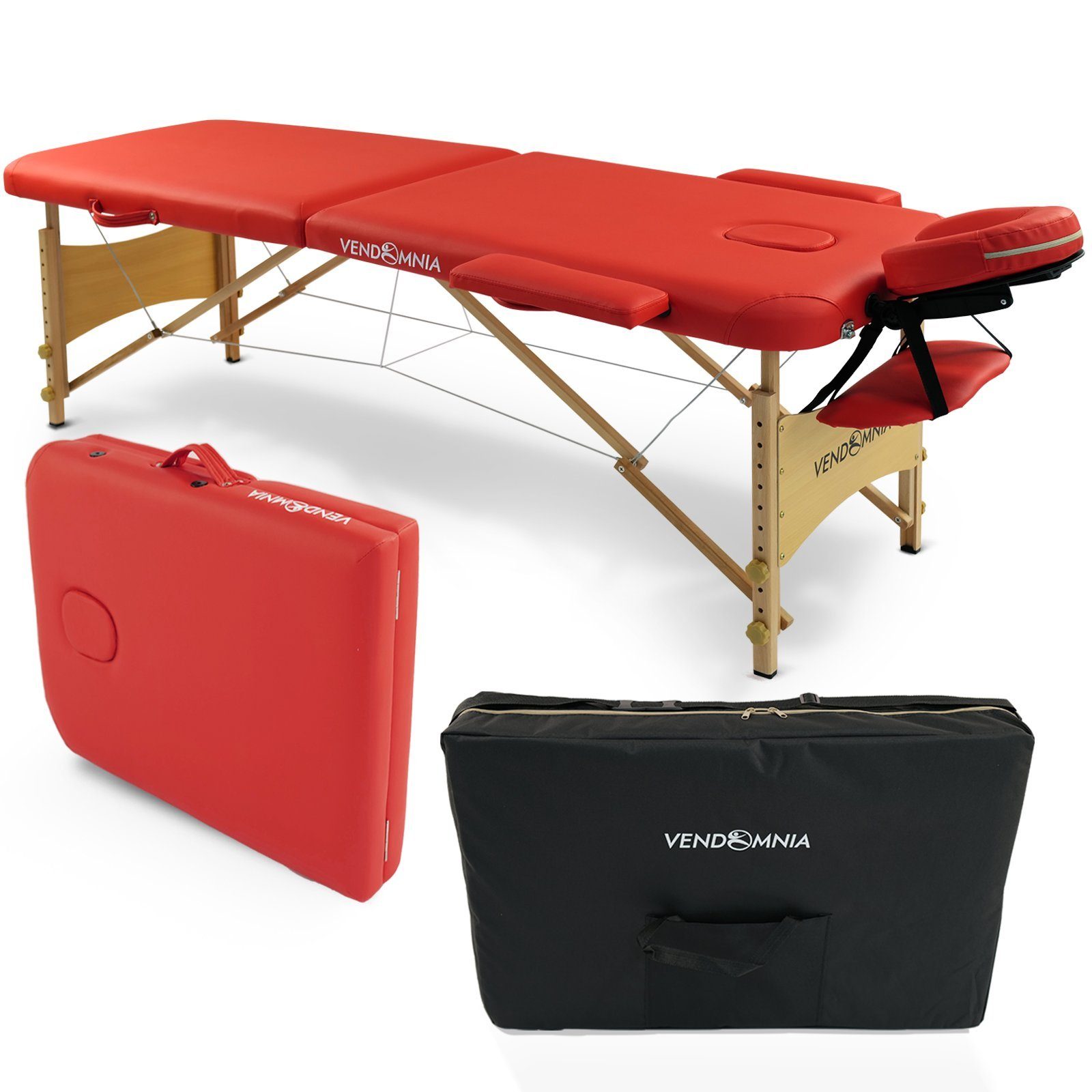 VENDOMNIA Massageliege Mobile Massageliege - Aluminium oder Holzfüße mit 2 - 3 Zonen (Klappbar Massagetisch Massagebett Massagebank Behandlungsliege), inkl. hochwertiger Kopfstütze Tasche Armlehnen