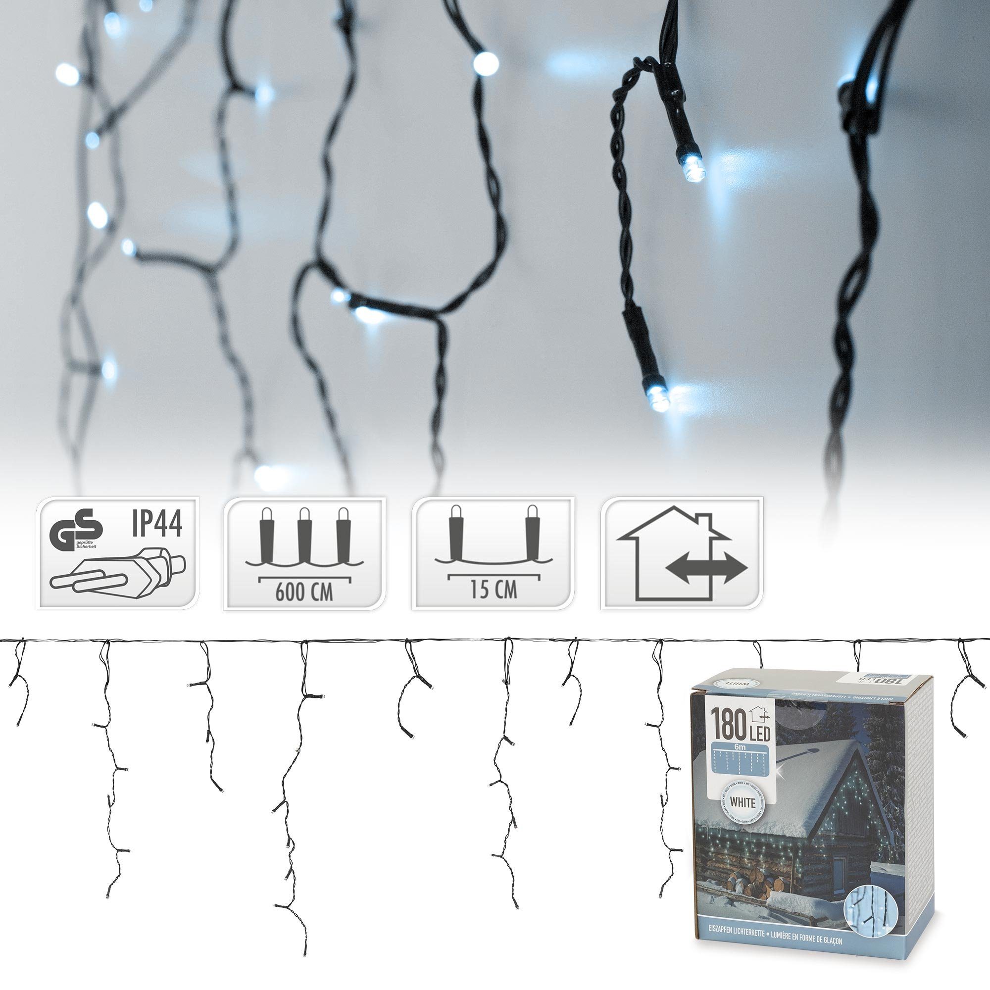 ECD Germany LED-Lichterkette Lichtvorhang 6m, Weihnachtsdeko, IP44, LED Birnen
