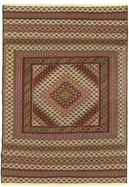 Wollteppich Kelim Afghan Teppich handgewebt grün, morgenland, rechteckig, Höhe: 4 mm, Kurzflor
