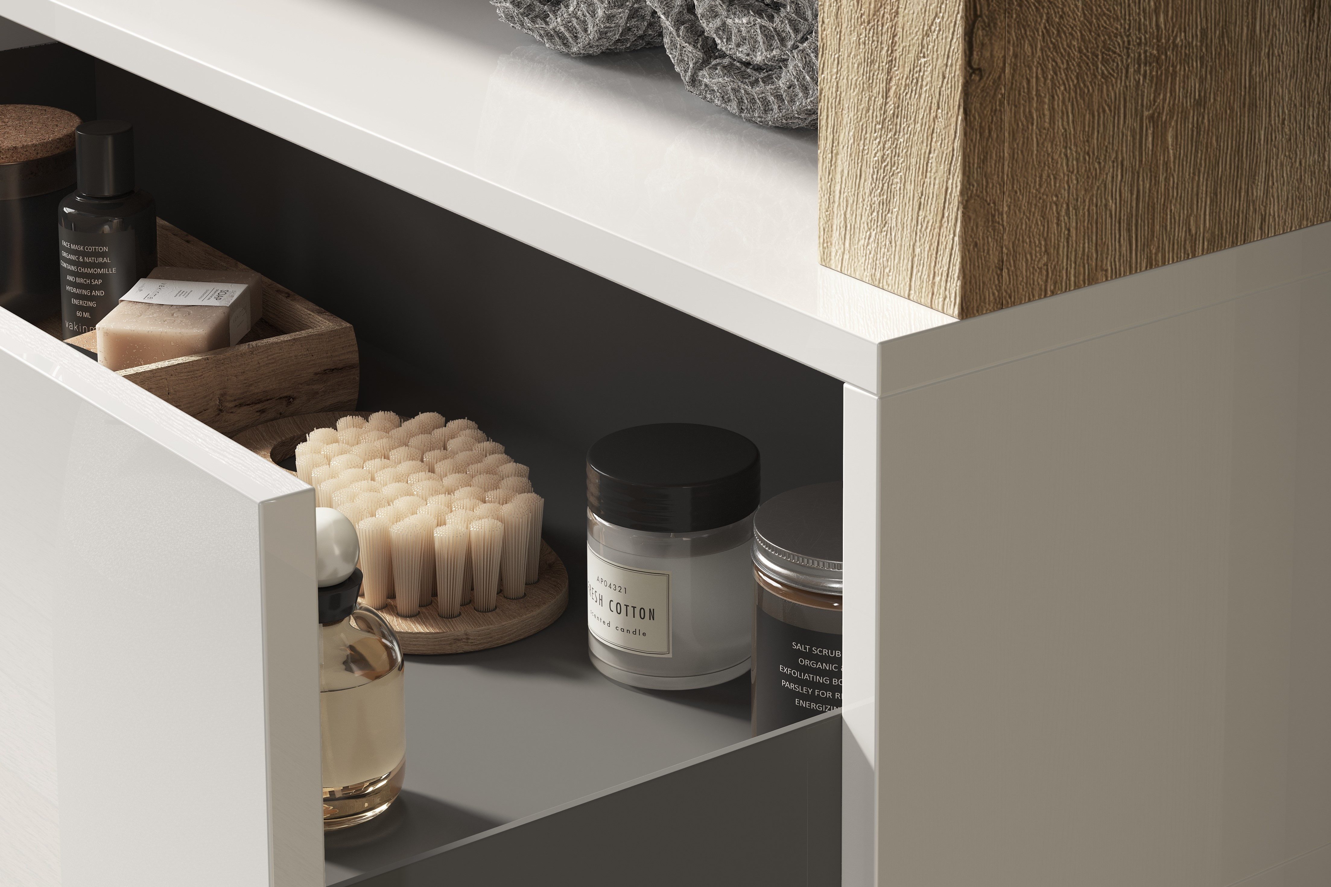 welltime Badmöbel-Set Hamburg, Badezimmerset 2tlg. Breite 110 cm, Badmöbel, Waschtisch inkl., (Spar-Set, 2-St), Waschbecken, Spiegelschrank mit LED Aufbauleuchte, Soft-Close-Funktion