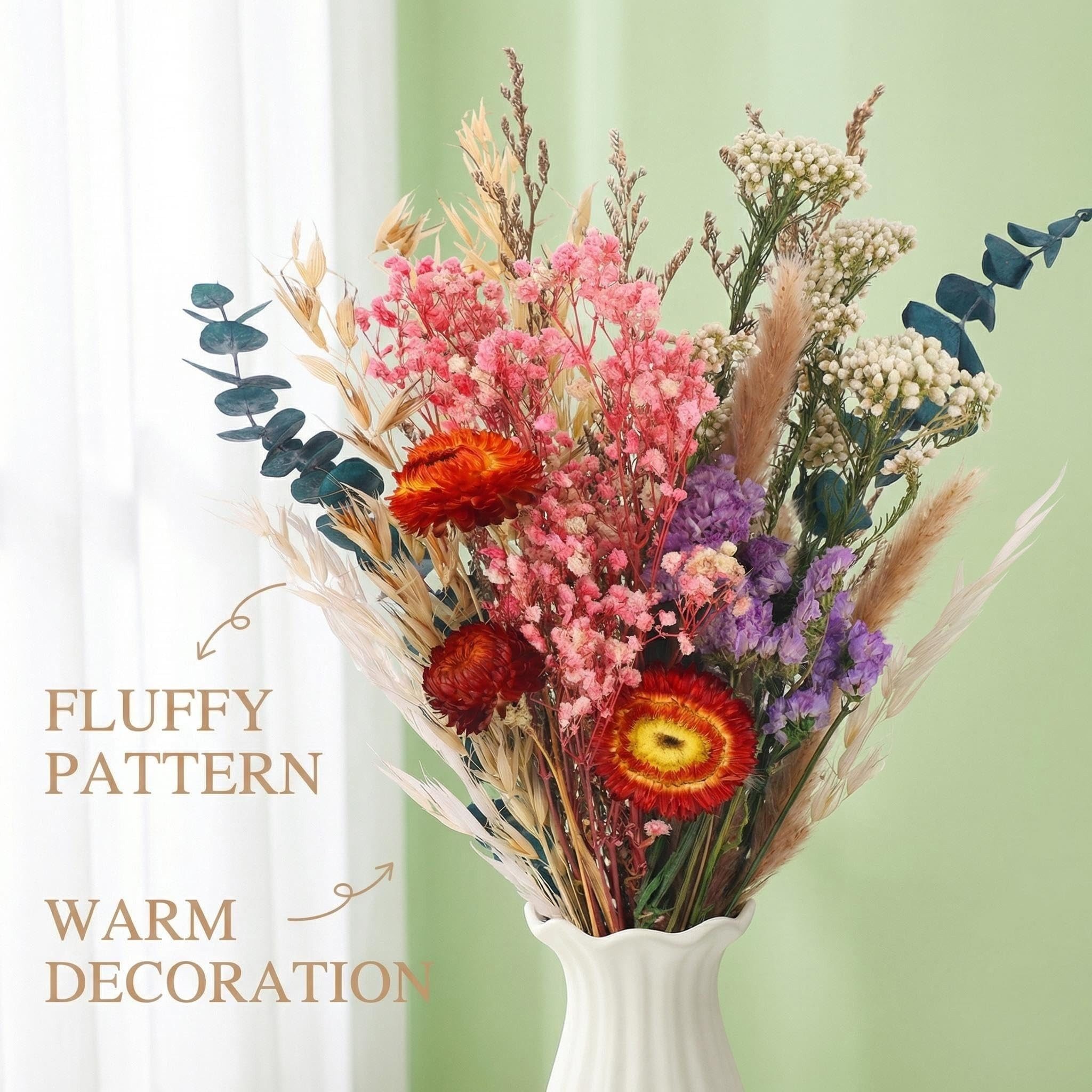 Trockenblume Trockenblumenstrauß Groß Set, Brautstrauß Trockenblumen Strauß, Diwzbyn, Groß zum Basteln Strohblumen Getrocknet für Wohnzimmer Home – Bild 5 von 5
