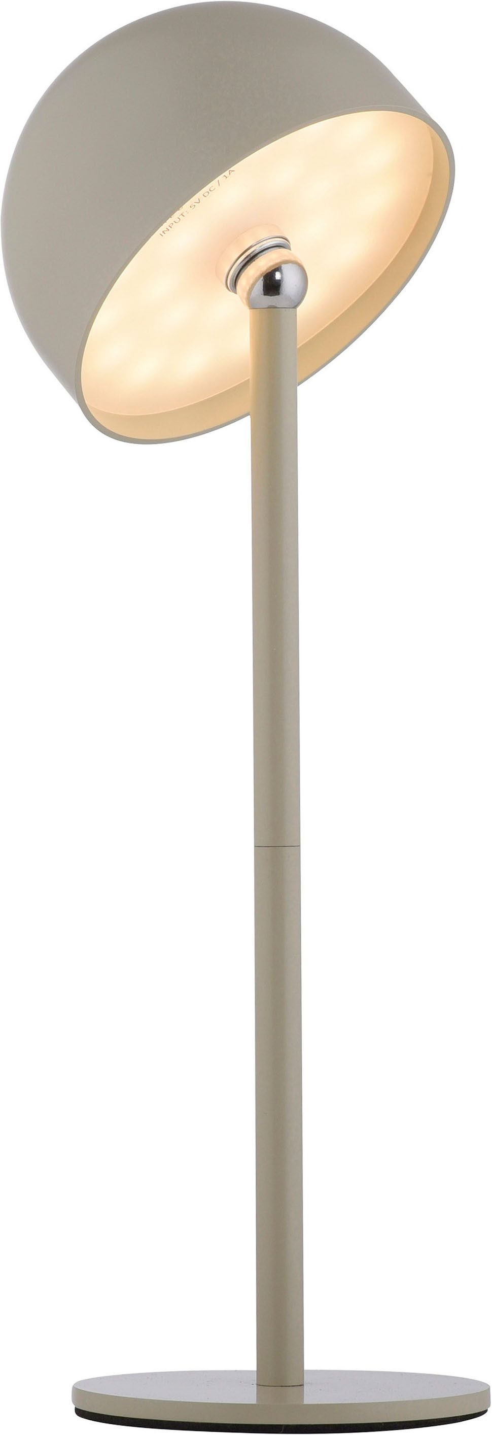 OTTO home Tischleuchte Akku Tischlampe Gerrin Indoor Outdoor, magnetischer Flaschenaufsatz, Dimmfunktion, Memoryfunktion, LED fest integriert, Warmweiß, Pilzlampe Flaschenaufsatz, Regulierung der Lichtstärke, Pilz, Lampe
