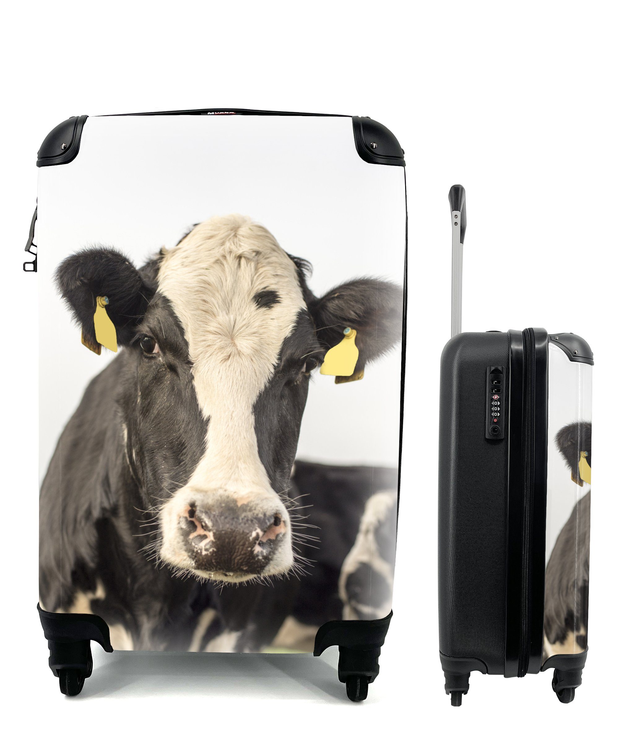 MuchoWow Handgepäckkoffer Kühe - Etikett - Porträt, 4 Rollen, Reisetasche mit rollen, Handgepäck für Ferien, Trolley, Reisekoffer