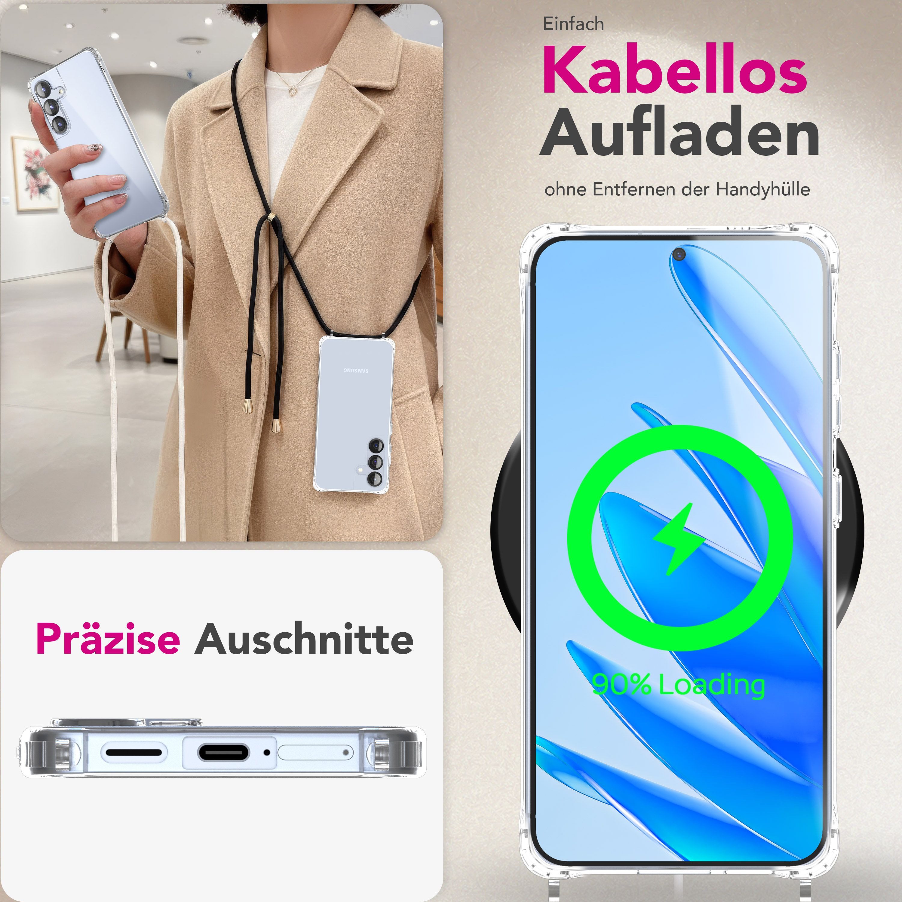 Nalia Smartphone-Hülle Samsung Galaxy S25 FE 17 cm (6,7 Zoll), Hülle zum Umhängen / 160cm Handykette / MultiWear Band / Fallschutz – Bild 5 von 5