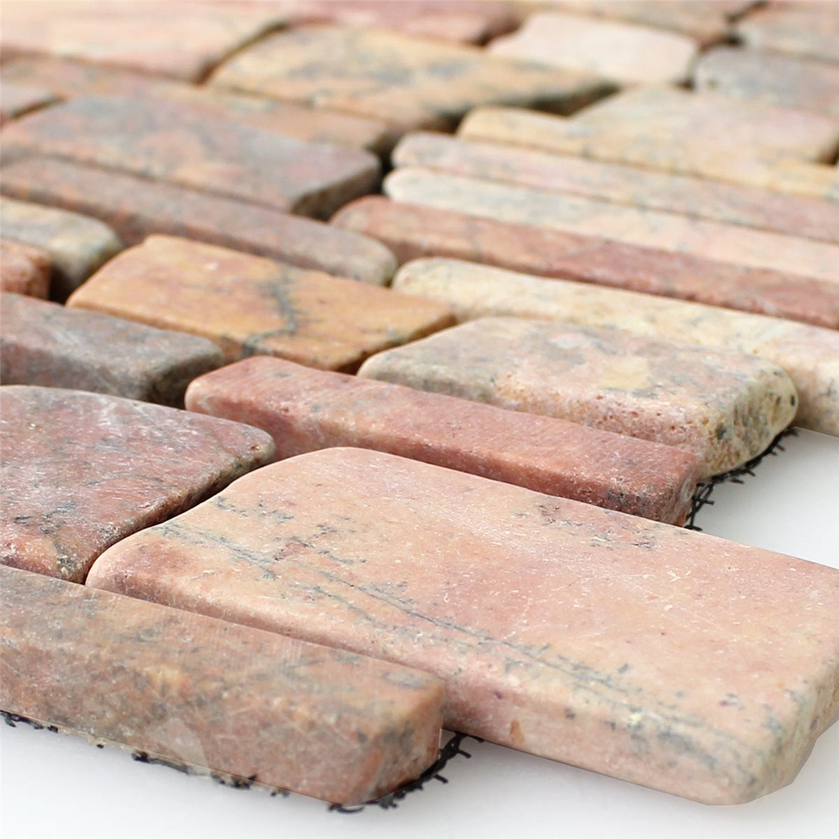 Mosafil Mosaikfliesen Mosaikfliesen Marmor Napola Bricks, Naturstein-Marmor 30.500x30.500, rot, Verlegefertig auf ein Netz geklebt - Frostsicher - Wasserfest -