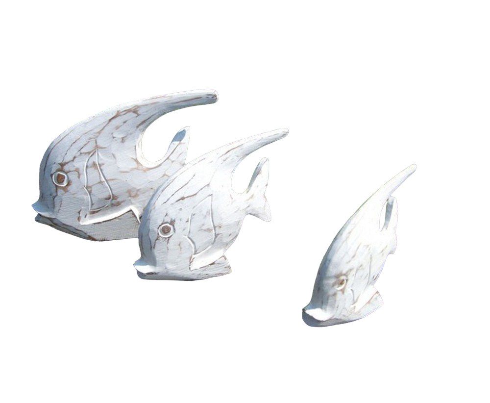Tierfigur Handgearbeitete Fische, Statuen, Deko-Objekt, 3 Stück, weiss maritim