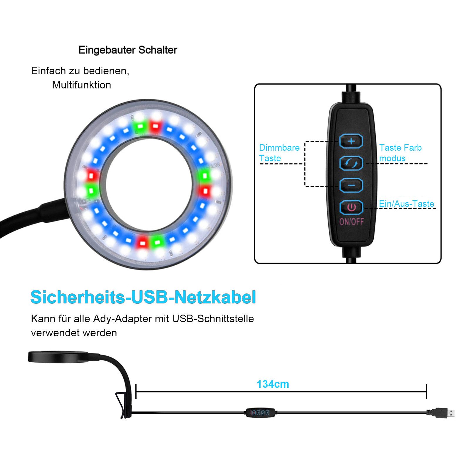 Jibenhome LED Aquariumleuchte Aquarium Lampe Dimmbare Aquariumbeleuchtung Clip-on Fisch Tank Licht, Aquarium Licht 6W mit 3 Modi & 10 Leuchtstufen Unterwasserbeleuchtung