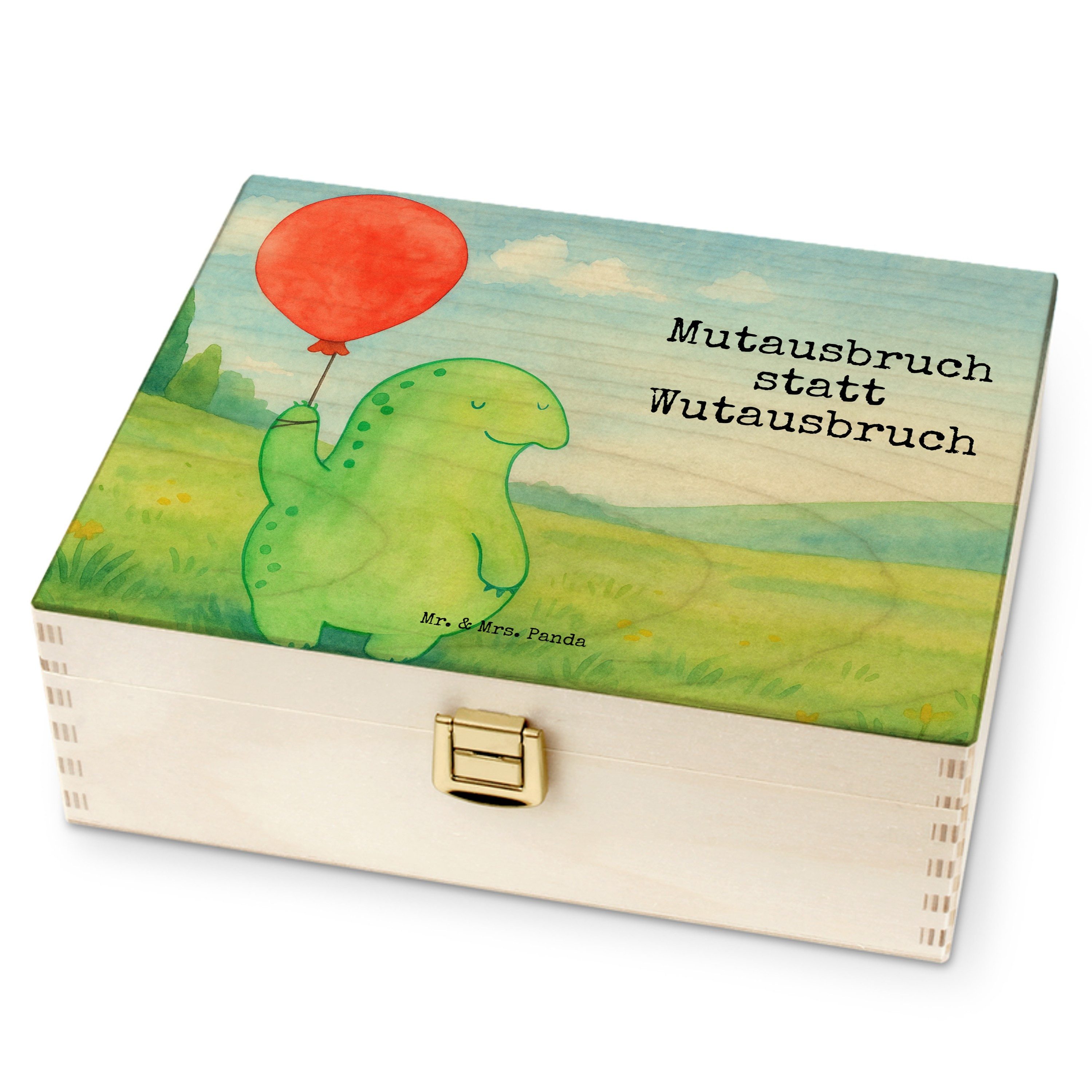 Mr. & Mrs. Panda Teebox Schildkröte Luftballon Design, Teebox, Weiß, Motivationsspruch, Teeka, Birkenholz, (Packung), holz teedose holzkiste tee Teebeutel Aufbewahrungsbox