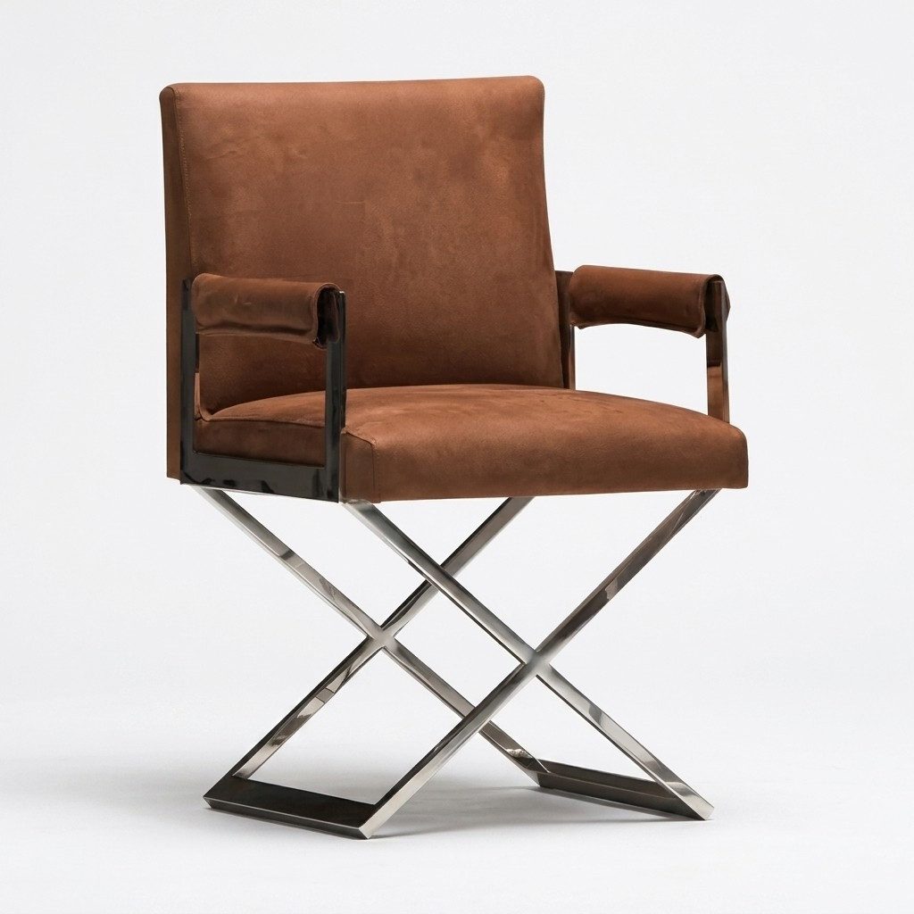 Xlmoebel Esszimmerstuhl Brauner Metallstuhl mit Holzgestell und elegantem Design, Made in Europa