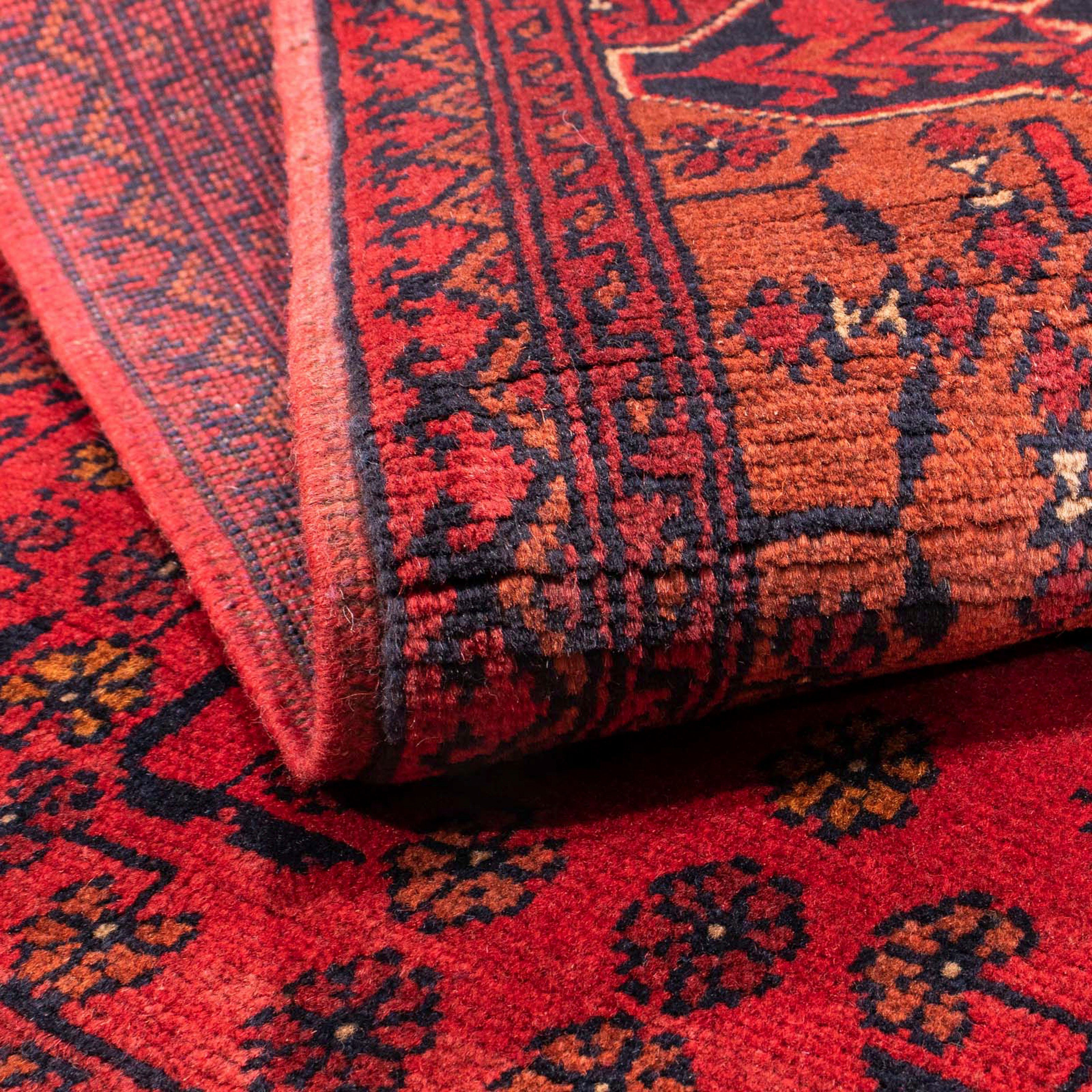 Orientteppich Afghan - Kunduz cm 103 - morgenland, Wohnzimmer, 7 mm, rechteckig, 145 Höhe: - dunkelrot, mit x Handgeknüpft, Zertifikat Einzelstück