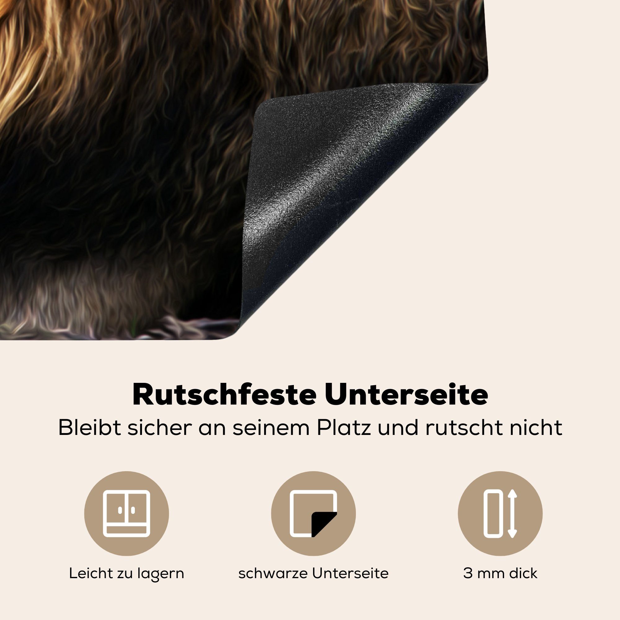 (1 Ceranfeldabdeckung für Schwarz, Schutz - Induktionskochfeld - Herdblende-/Abdeckplatte 81x52 tlg), cm, die Vinyl, Profil küche, MuchoWow Löwe