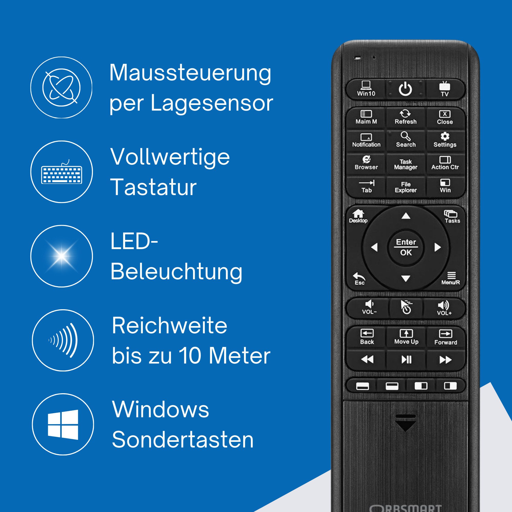 Orbsmart WA-1 Tastatur- und Maus-Set, kabellose Windows 10/11 deutsche Airmouse inkl. Beleuchtung – Bild 2 von 5